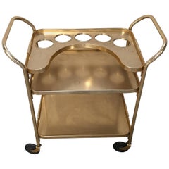 Italian Gilt Aluminium Bar Cart on Wheels from 1960s