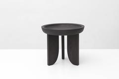 Dish Solid Wood Contemporary Sculptural Carved Side Coffee Stool Table Black