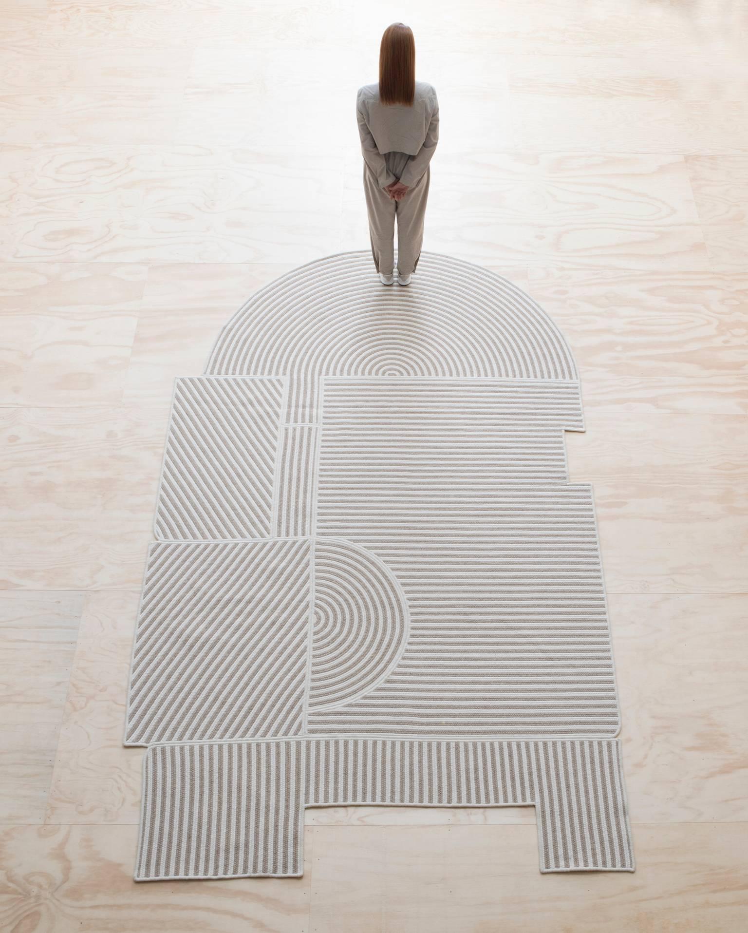 A large braided wool rug made using the same fabrication technique as our Pool rug series, but with a form inspired by aerial landscapes and crop circles.

Handmade in New England by a mill with 30 years of manufacturing experience, each rug is