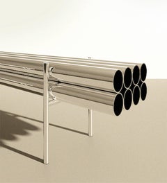 Banc à tubes longs contemporain en aluminium poli minimaliste