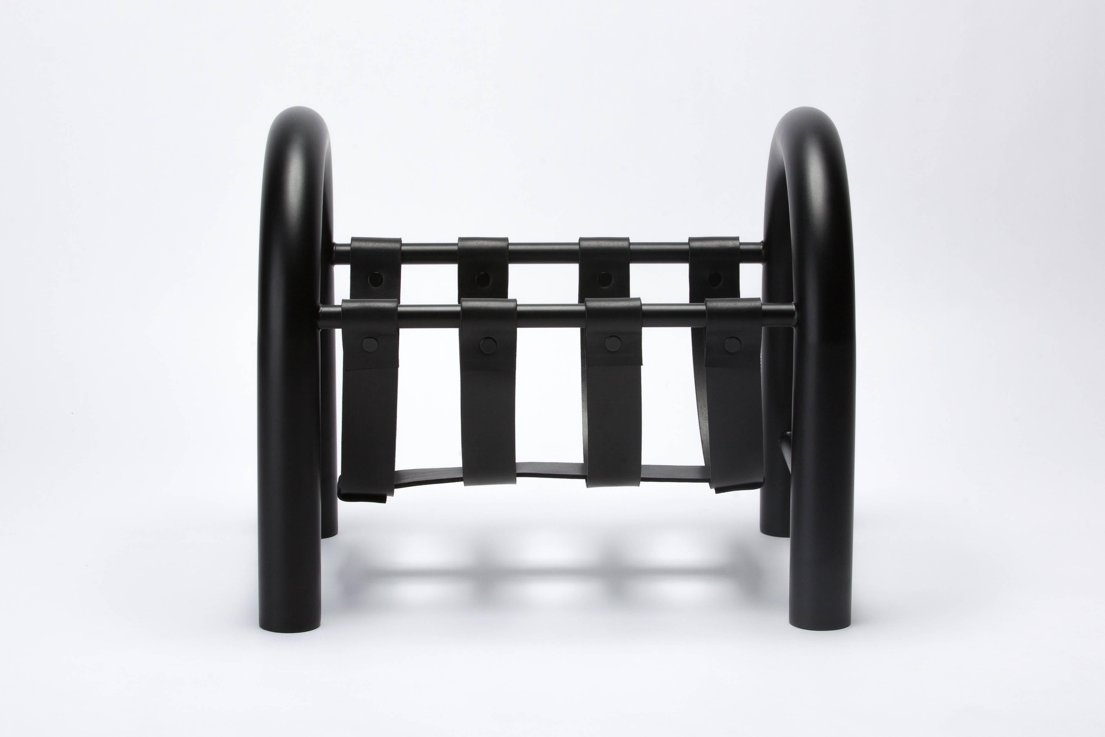 Powder-Coated Tubular Magazine Rack by Another Human, Contemporary, Metal and Leather
