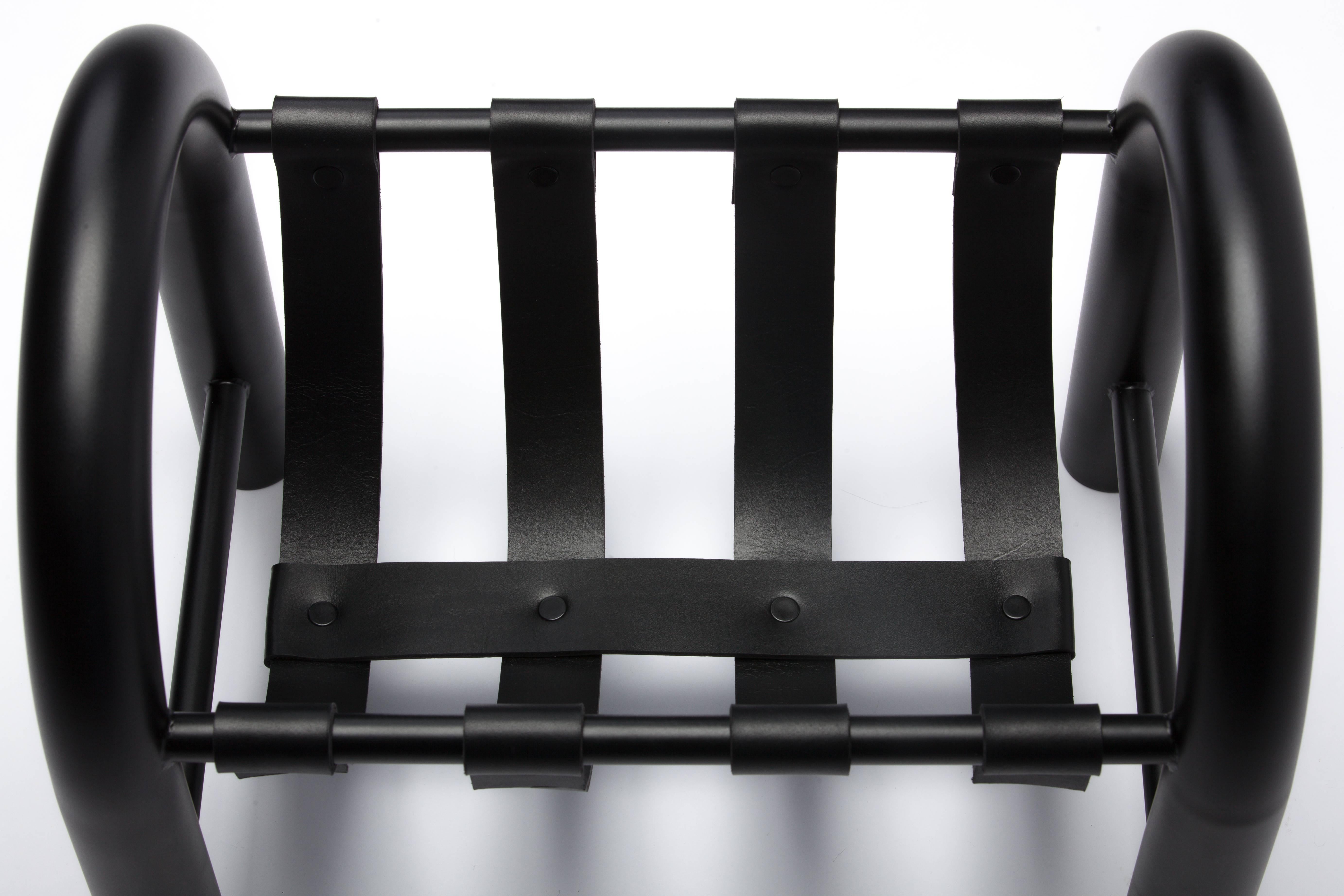 Steel Tubular Magazine Rack by Another Human, Contemporary, Metal and Leather