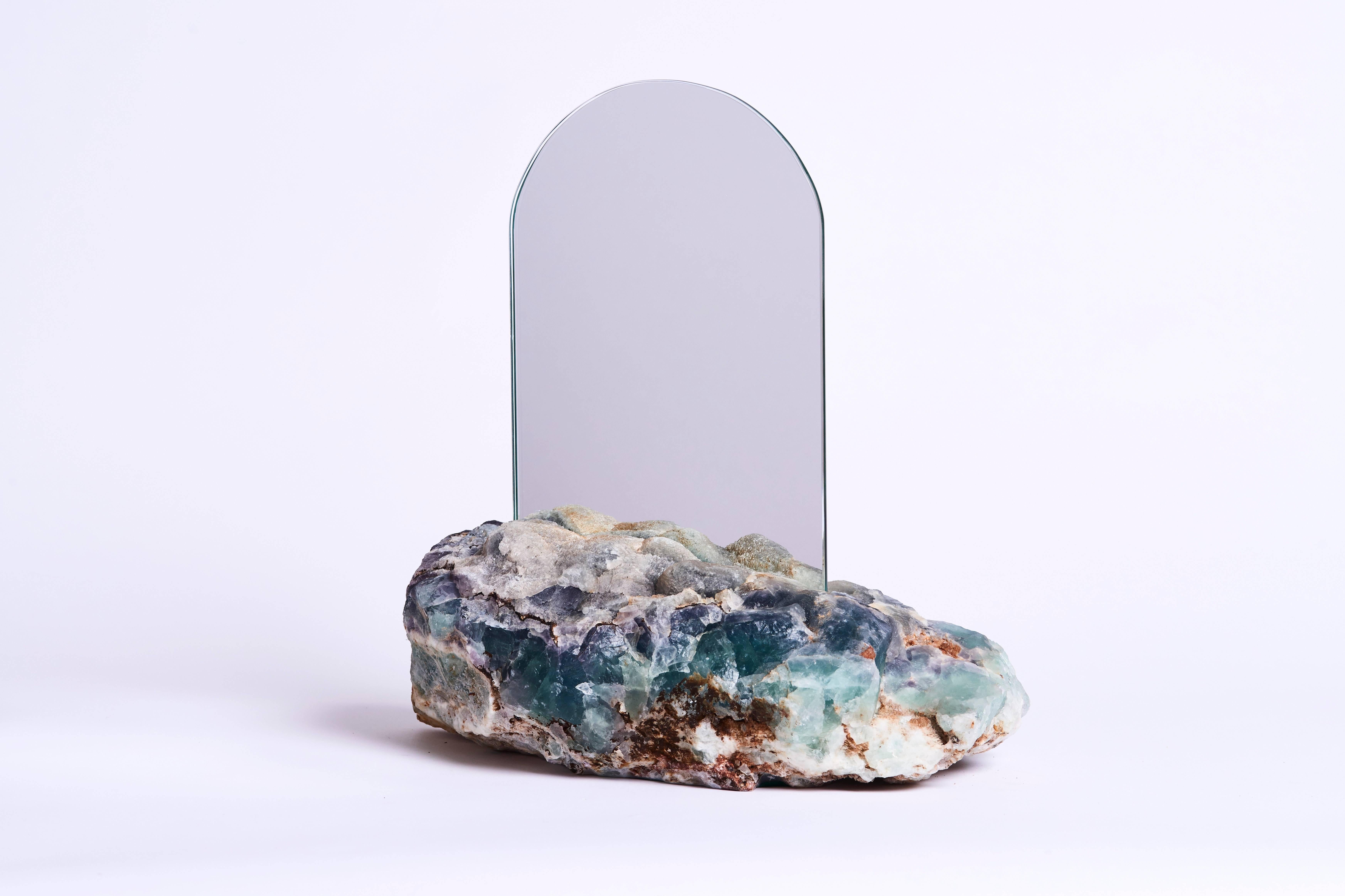 The Aura mirrors are crafted using semi-precious stones, pierced by monolithic mirrors projecting an air of being both ethereal and brooding. The crystals and stones are believed to have different metaphysical properties, while the mirrors