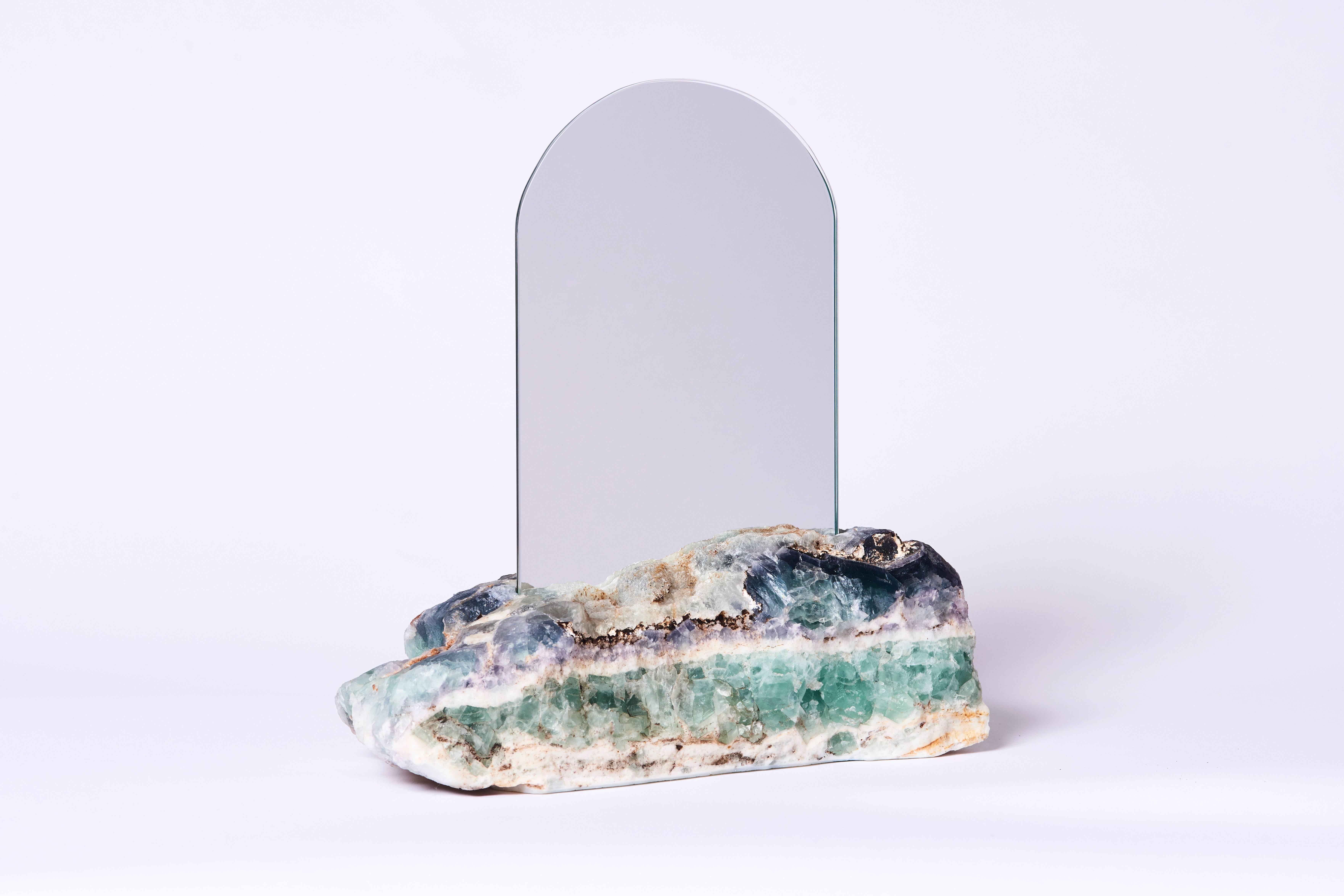 American Aura Mirror by Another Human, Contemporary Crystal Vanity Mirror in Fluorite