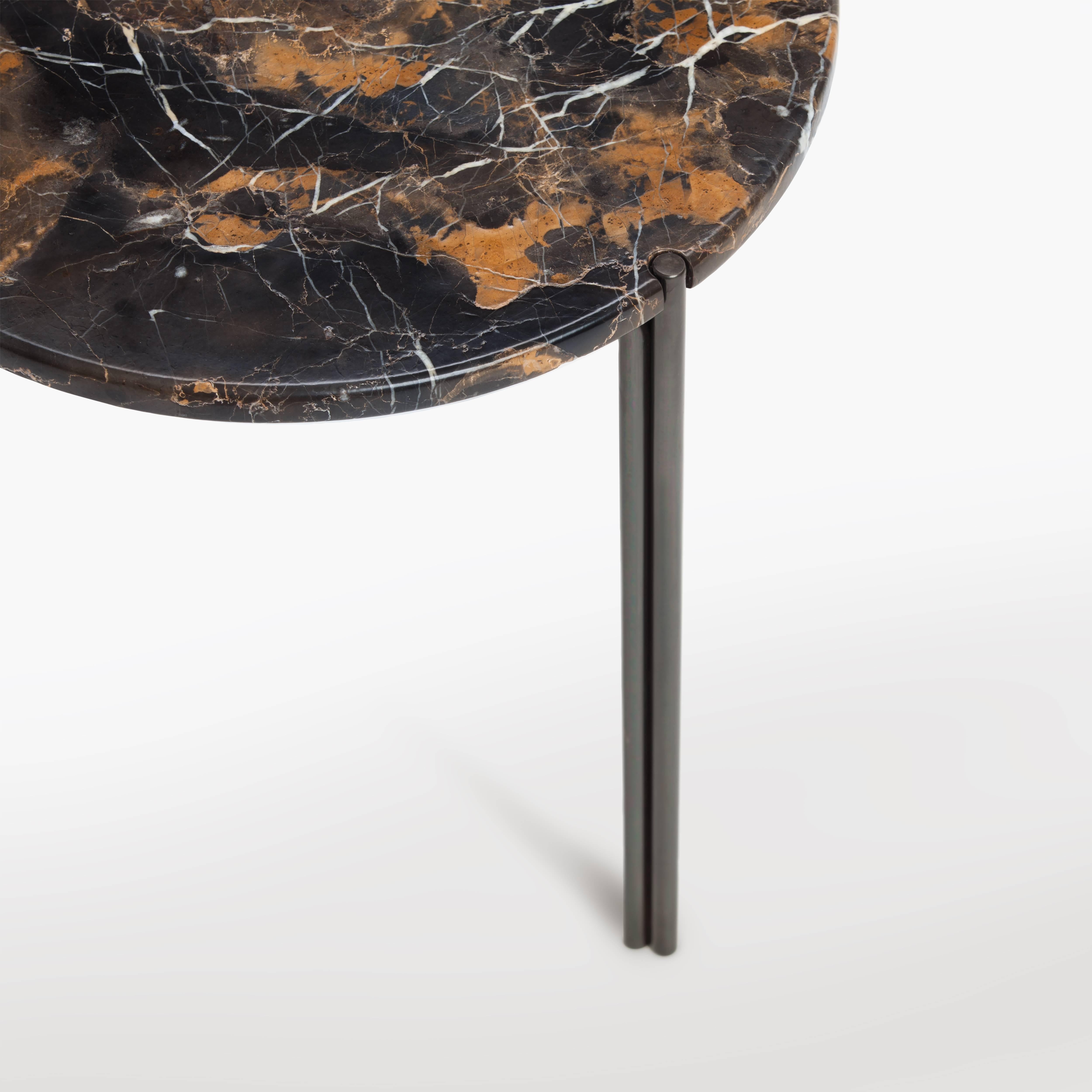 Brass CA16S Contemporary Handcrafted Minimalist Modern Side Table with Stone Top For Sale