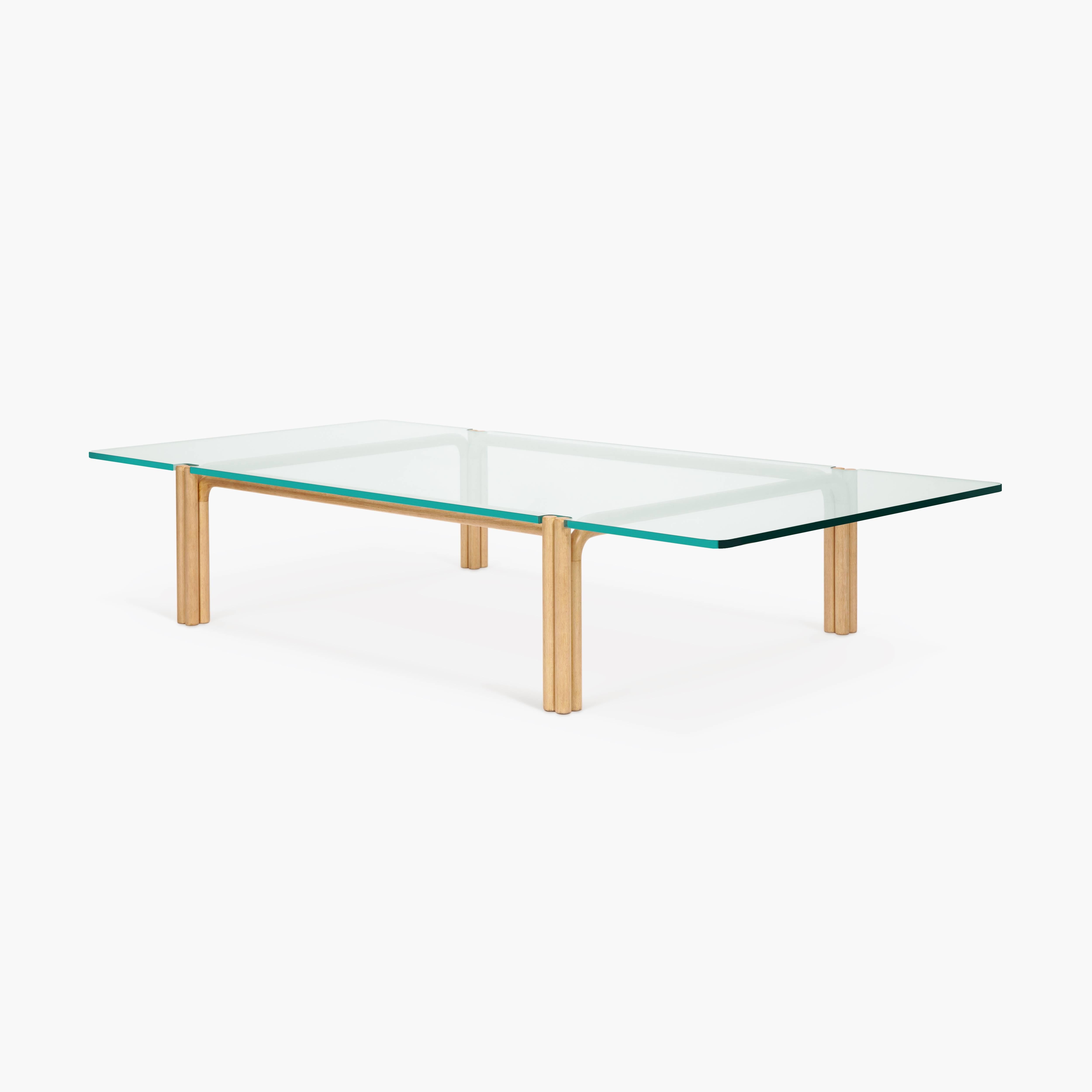 Blackened CA21G Contemporary Handcrafted Minimalist Modern Beech and Glass Coffee Table For Sale