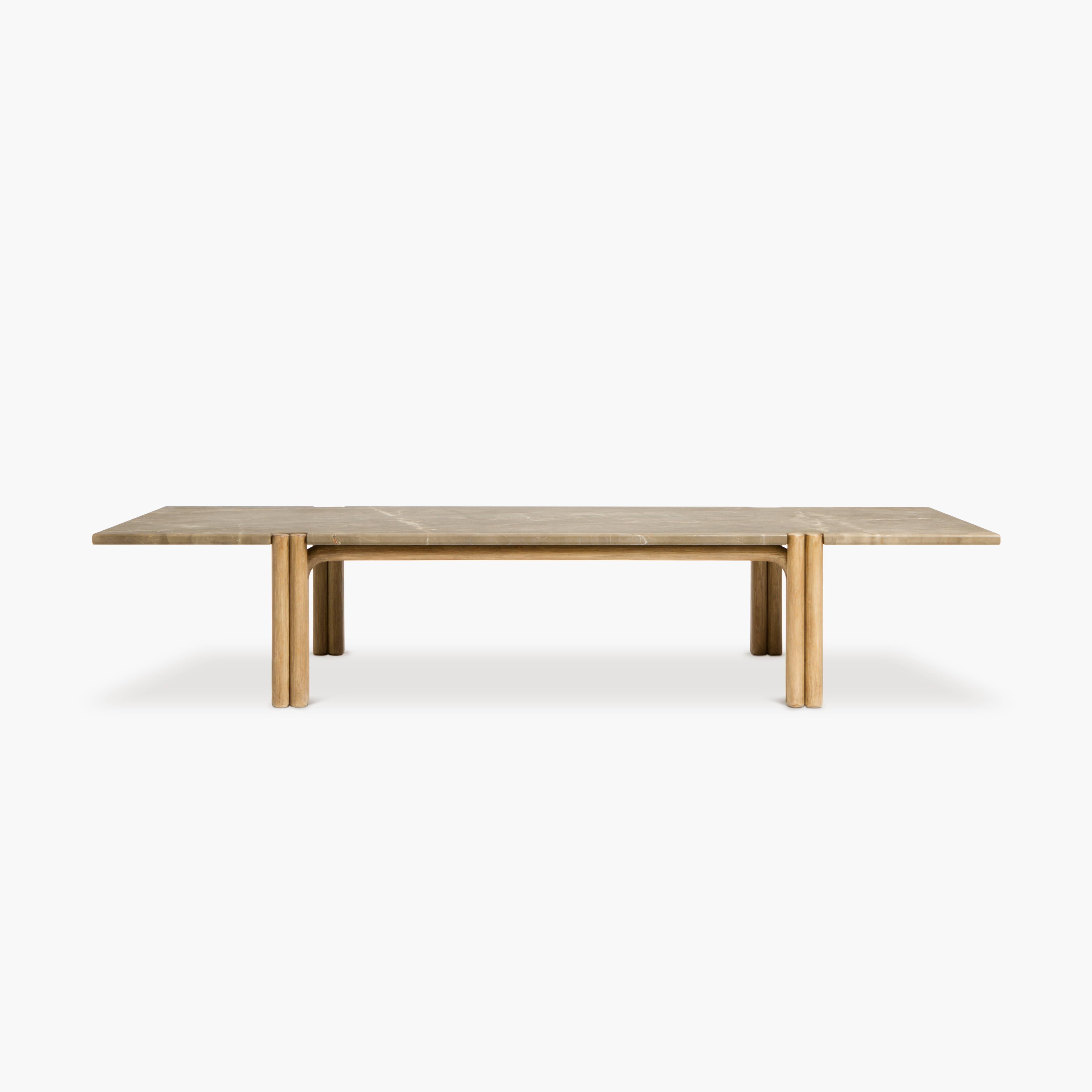 Brass CA21G Contemporary Handcrafted Minimalist Modern Beech and Glass Coffee Table For Sale