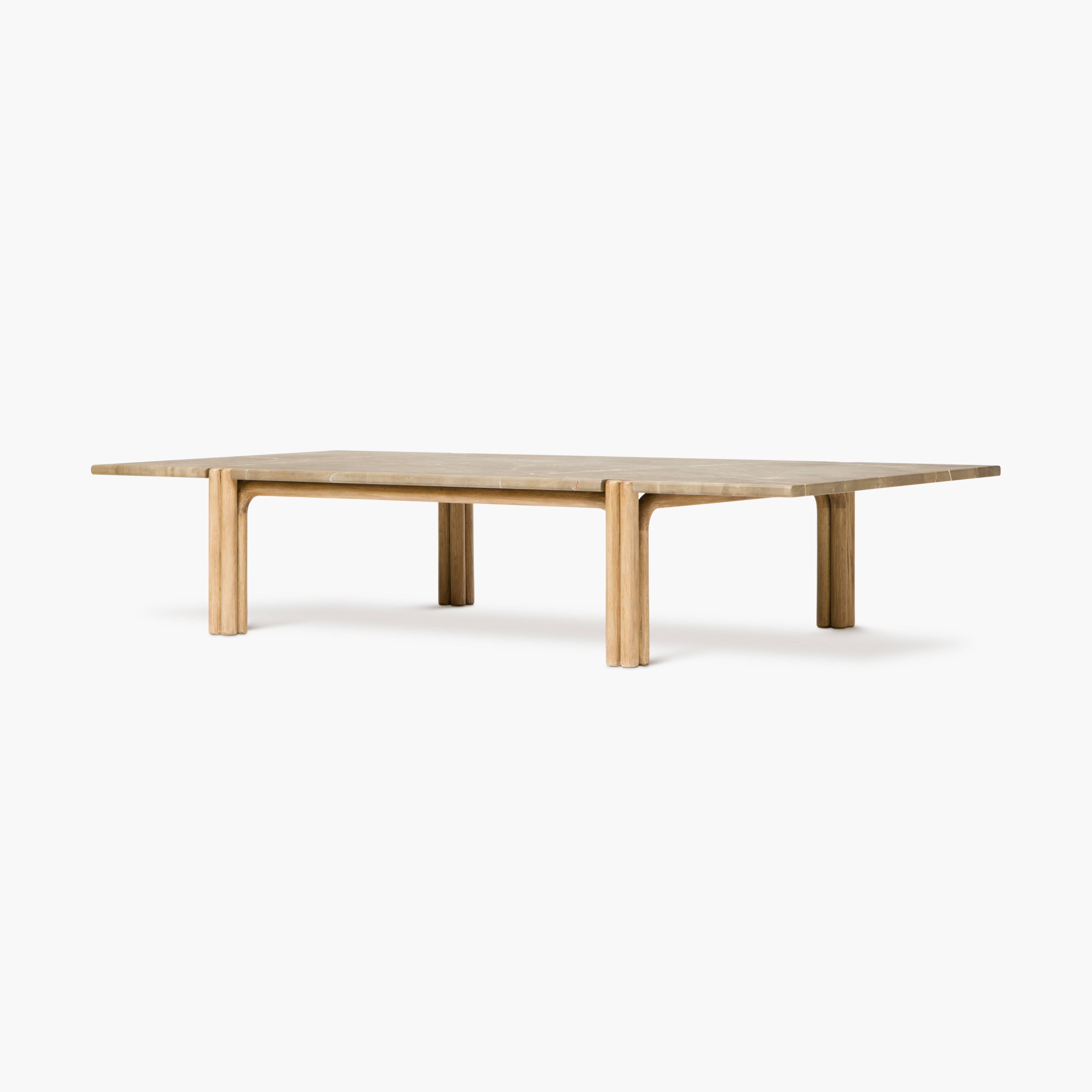 CA21G Contemporary Handcrafted Minimalist Modern Beech and Glass Coffee Table For Sale 3