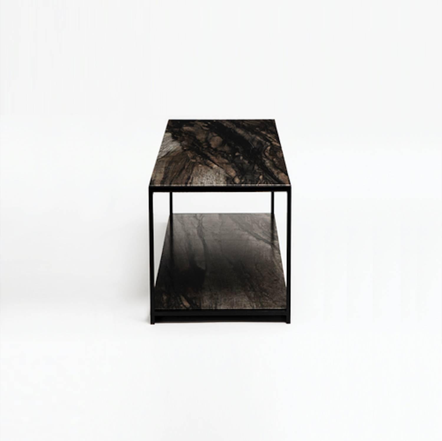 Blackened CA2TS Contemporary Handcrafted Minimalist Table with Interchangeable Stone Tops For Sale
