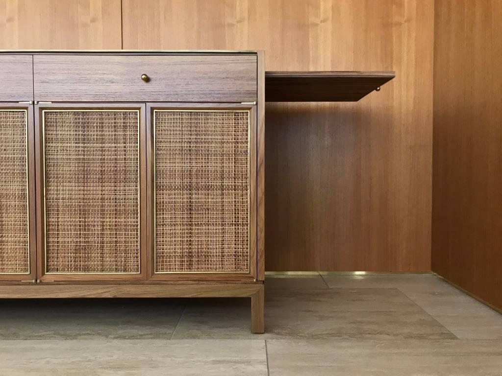 Midcentury Inspired Handcrafted Teak Buffet with Brass Top and Details In New Condition For Sale In Beverly Hills, CA