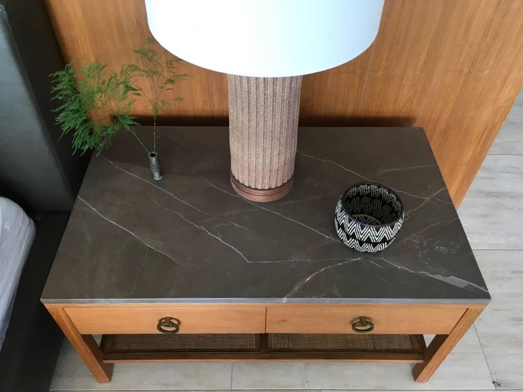 Contemporary Midcentury Inspired Handcrafted Teak Side Tables with Marble Top In New Condition For Sale In Beverly Hills, CA