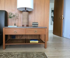 Contemporary Midcentury Inspired Handcrafted Teak Side Tables with Marble Top