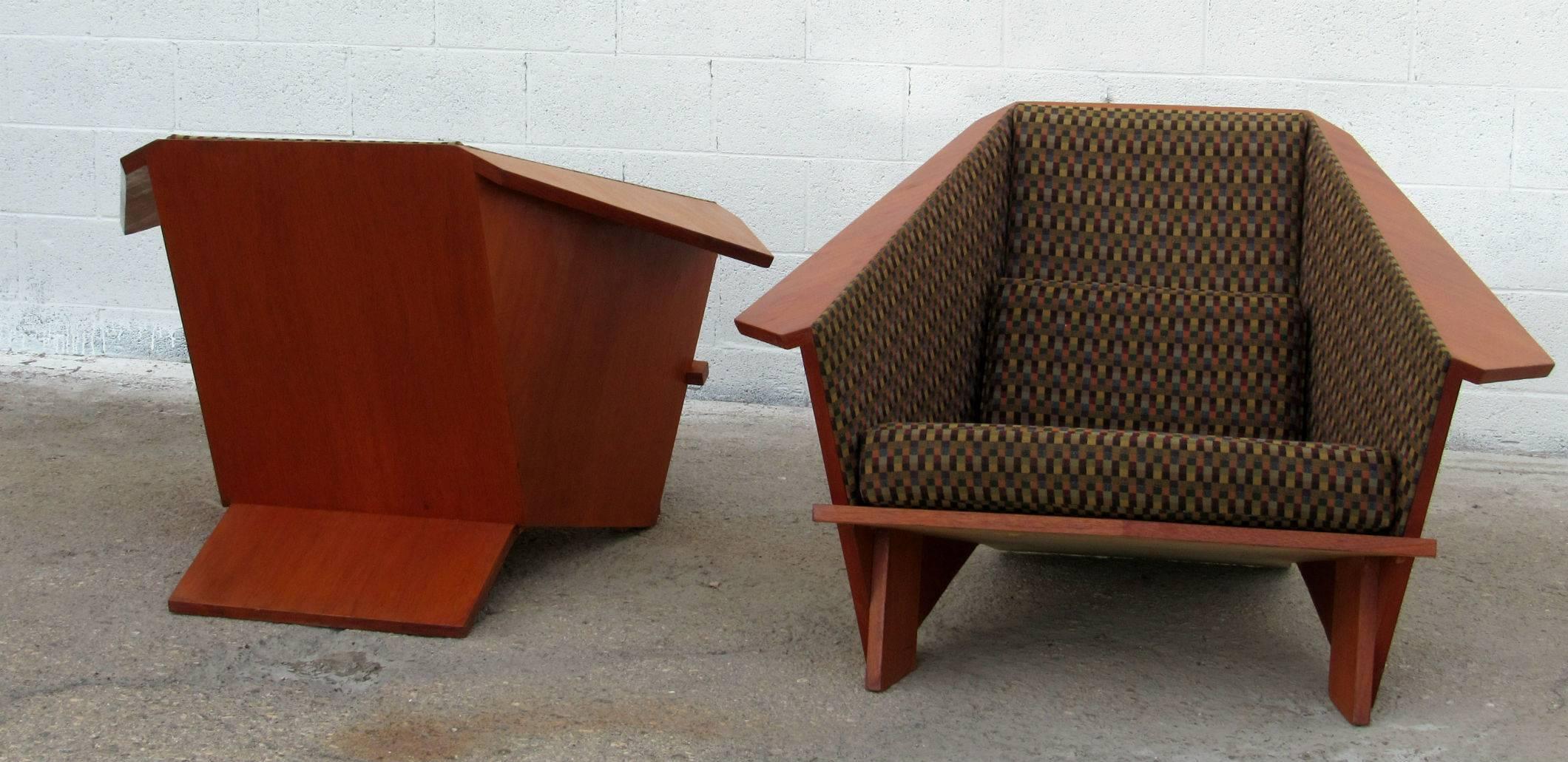 Arts and Crafts Frank Lloyd Wright Style Origami Lounge Chair, 1980s