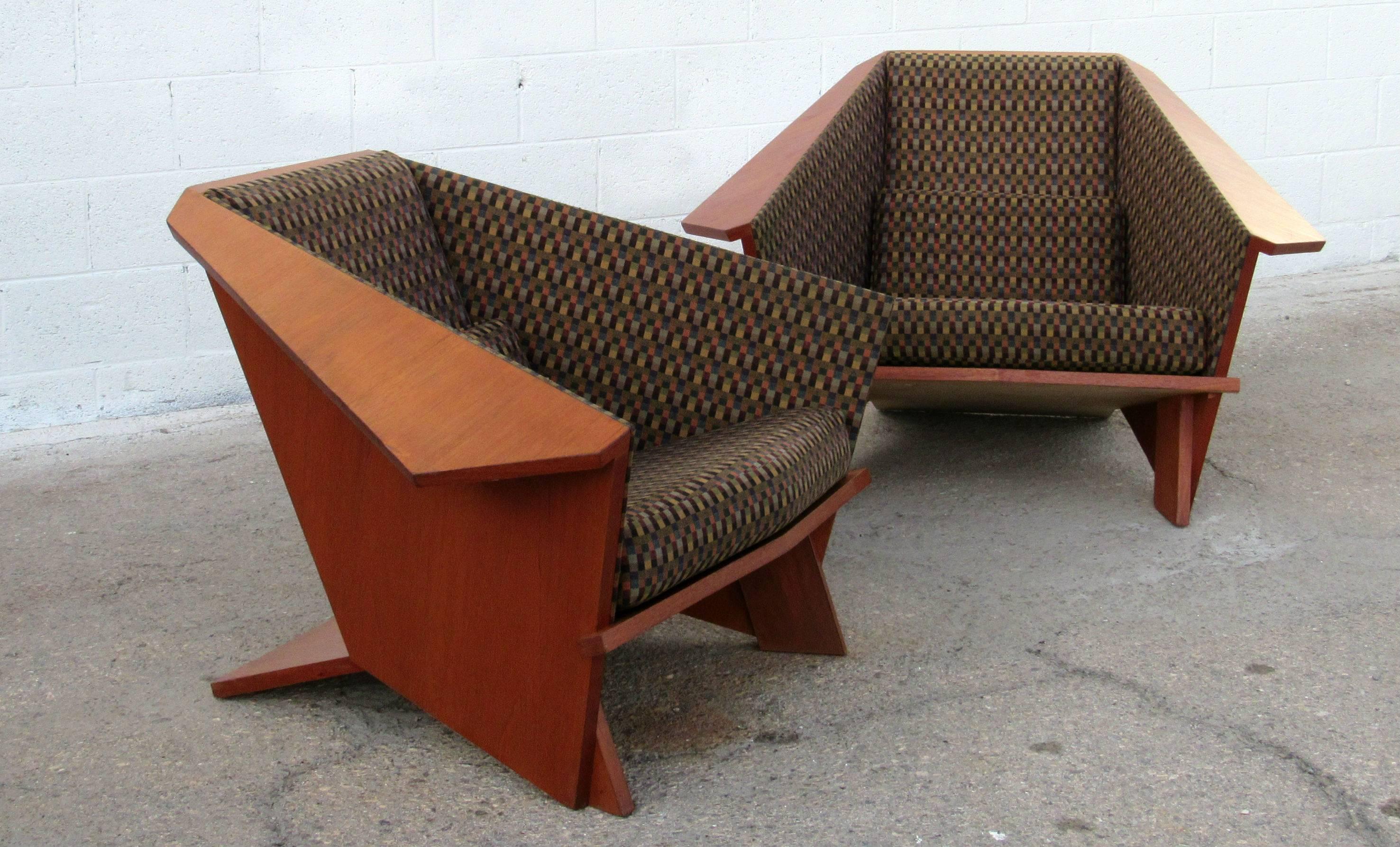 American Frank Lloyd Wright Style Origami Lounge Chair, 1980s