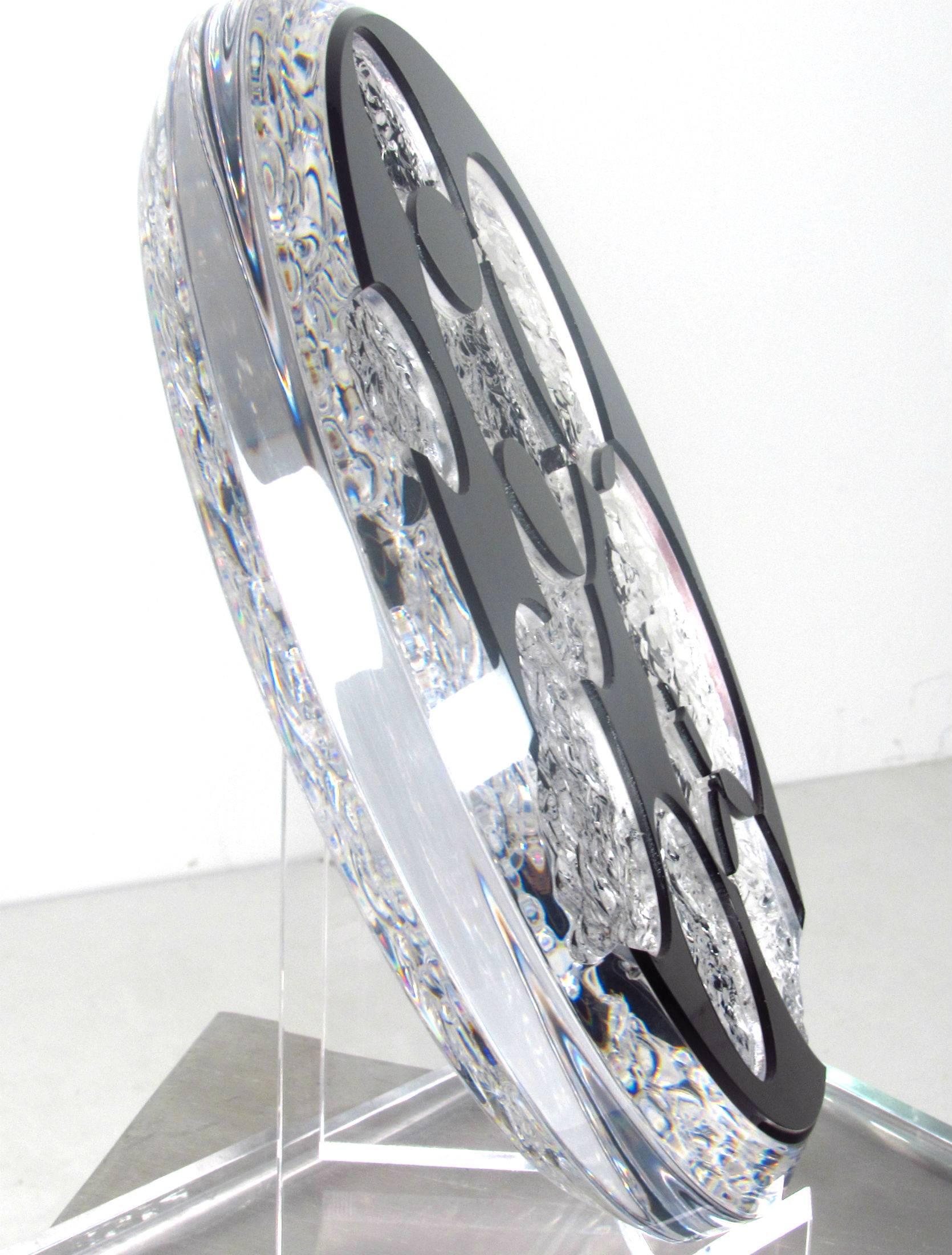 ]1980s Abstract Modern Disc Sculpture made of Lucite on Lucite stand.  Attribution to Schlomi Haziza

  