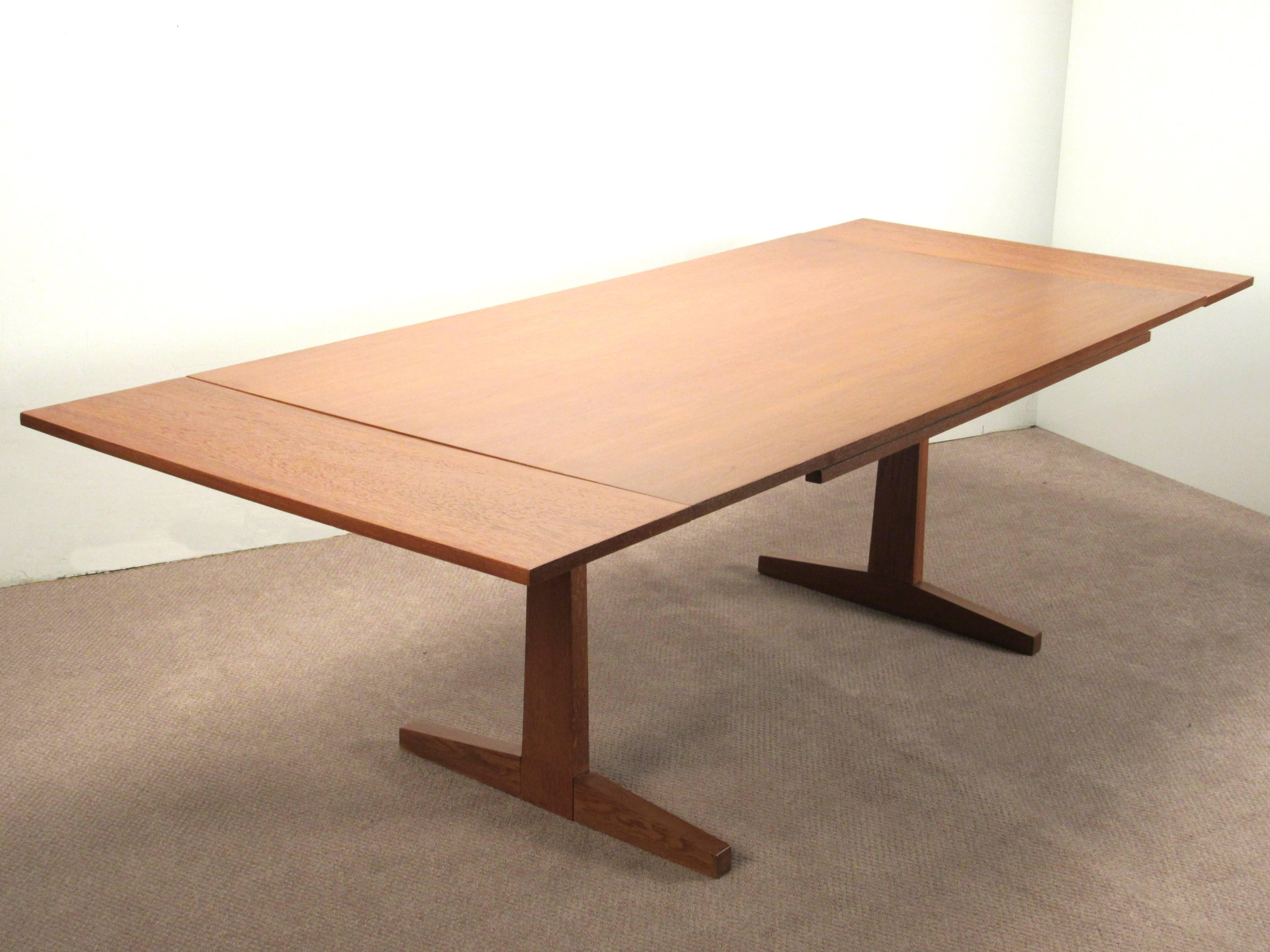 20th Century Danish Modern Teak Extending Table with Pedestal Base, 1960s For Sale