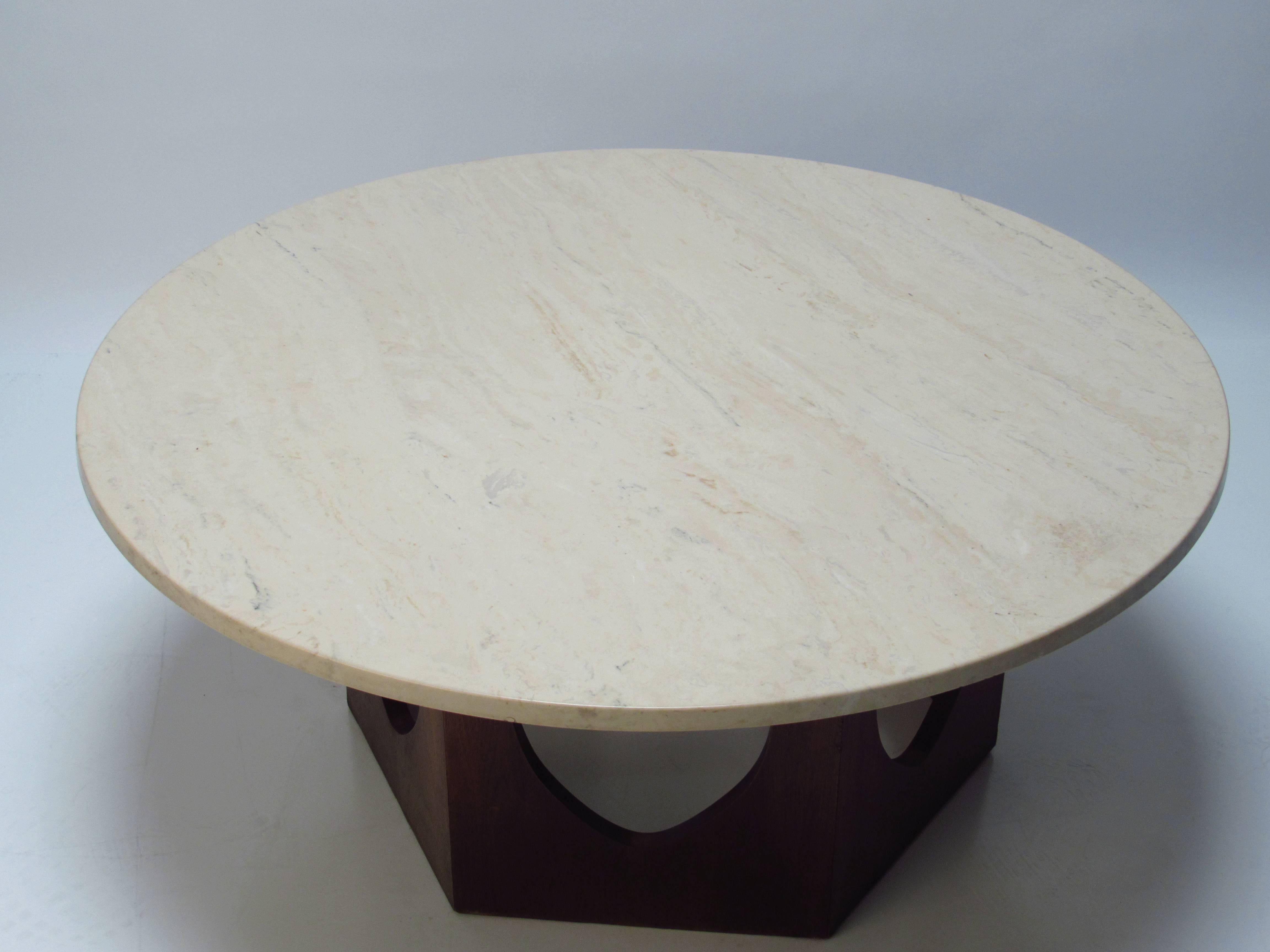 American Harvey Probber Travertine and Walnut Mid-Century Modern Coffee Table, 1960s