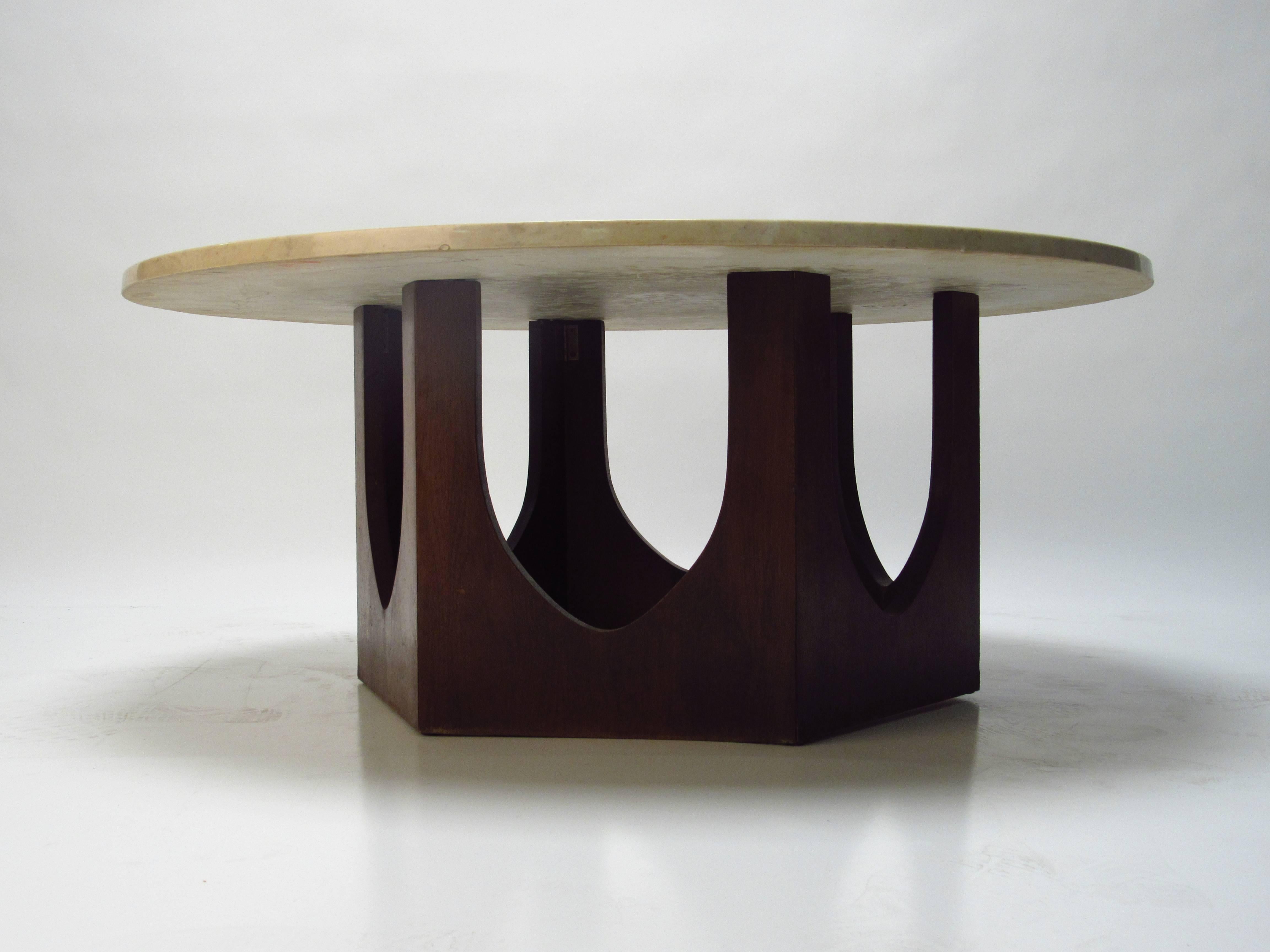 Harvey Probber Travertine and Walnut Mid-Century Modern Coffee Table, 1960s In Good Condition In Surprise, AZ