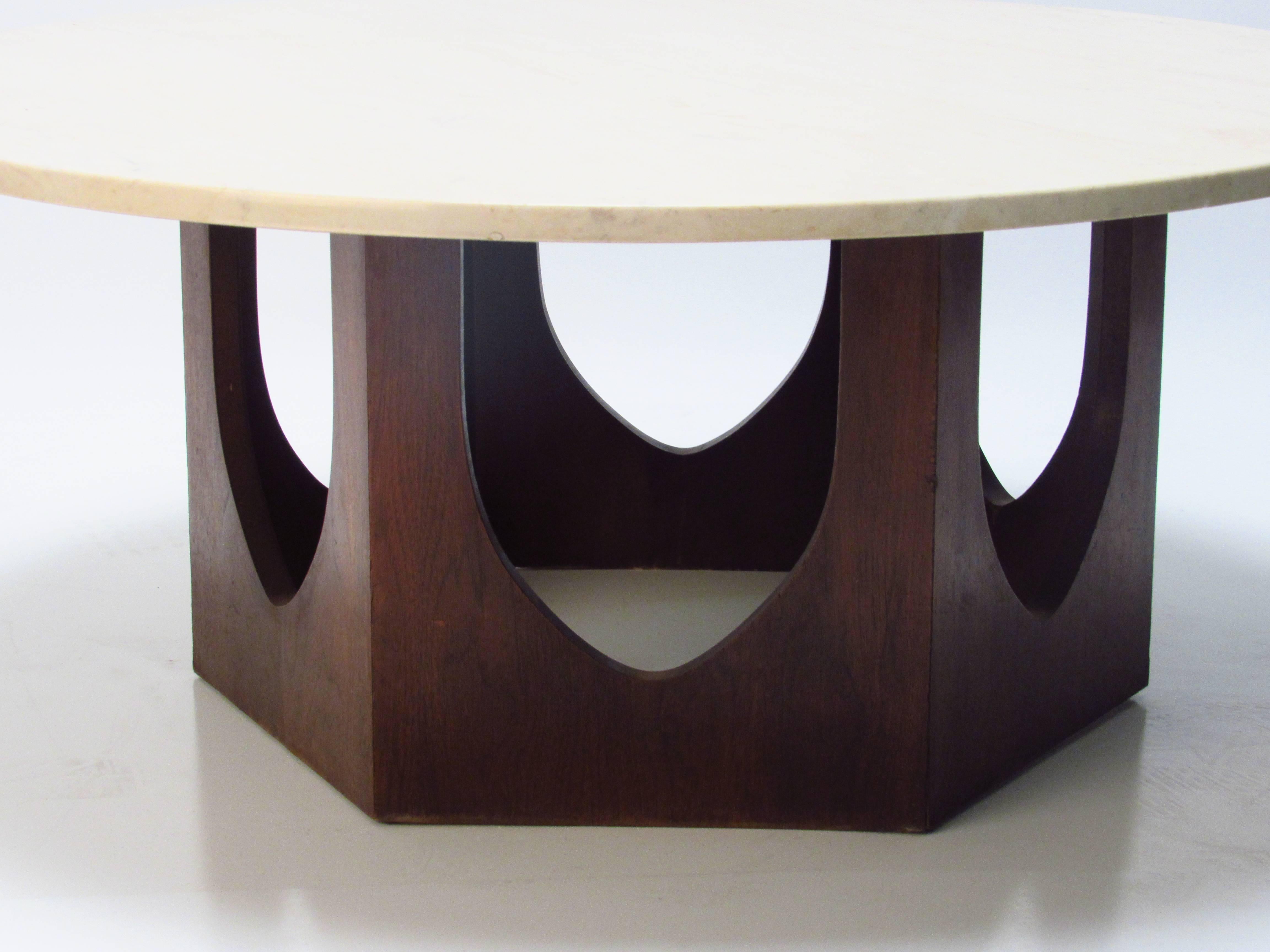 Late 20th Century Harvey Probber Travertine and Walnut Mid-Century Modern Coffee Table, 1960s