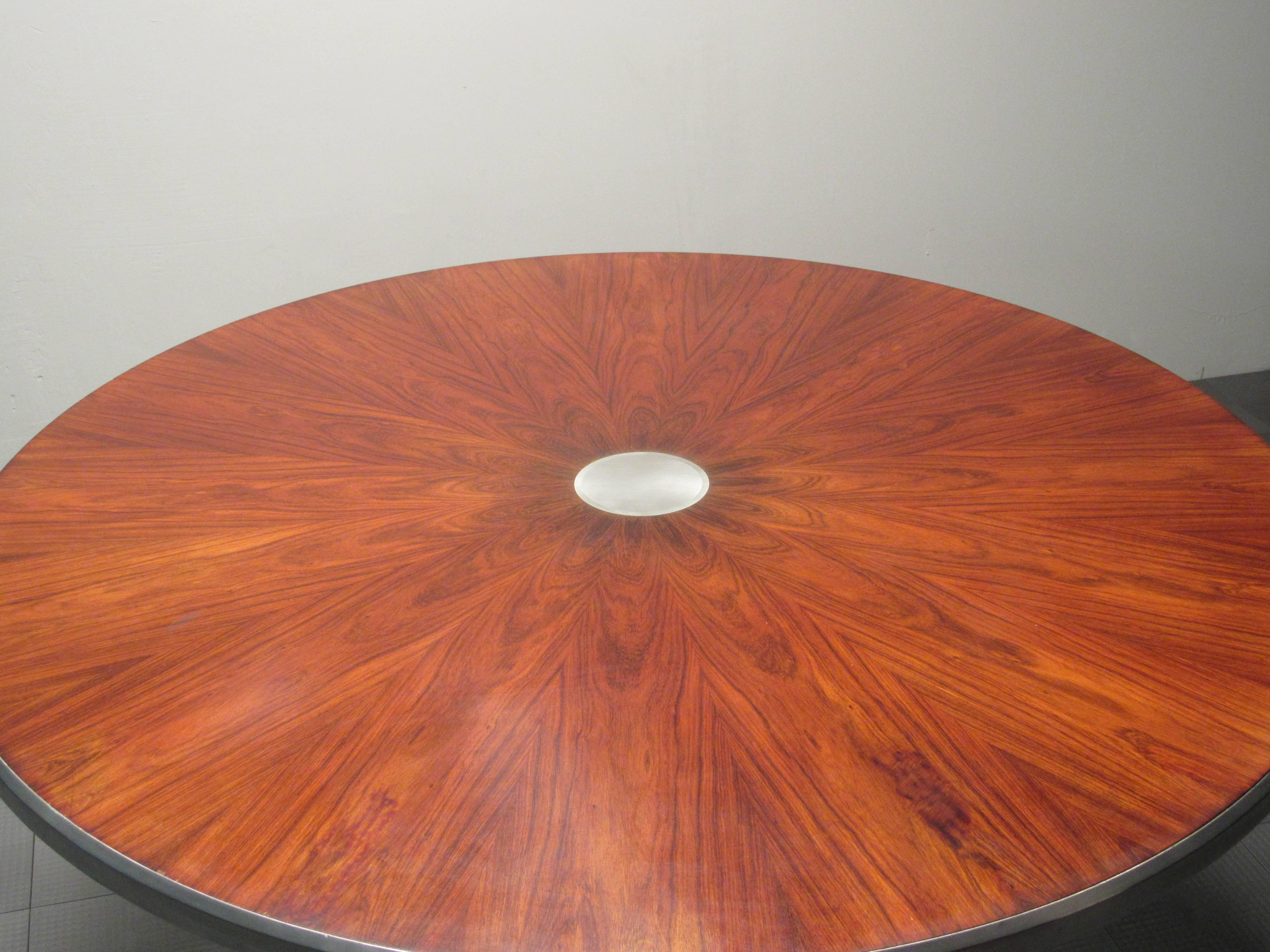 Poul Cadovius Rosewood and Aluminum Pedestal Table, circa 1970 In Good Condition In Surprise, AZ