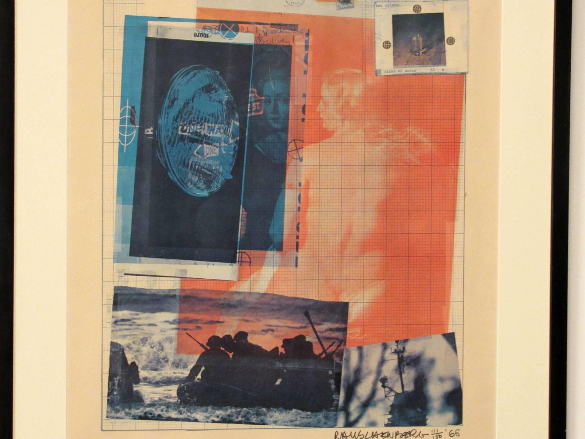 Robert Rauschenberg, Paris Review, 1965

Lithograph 
Measures: 20.1 x 16.1 in. (51.05 x 40.89 cm.) 
Signed; numbered and dated in marker in the lower right corner.

Printed 1965
111 of 150.
      