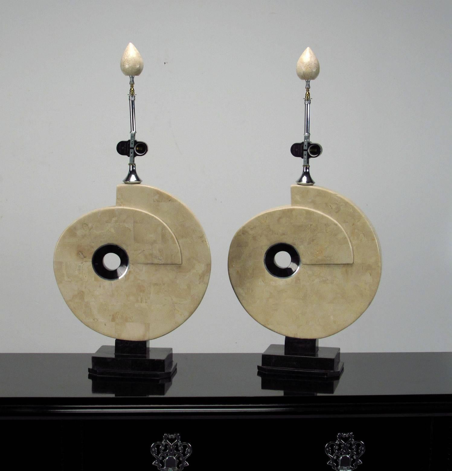 American Modern 1980s Stone Nautilus Shell Lamps  For Sale
