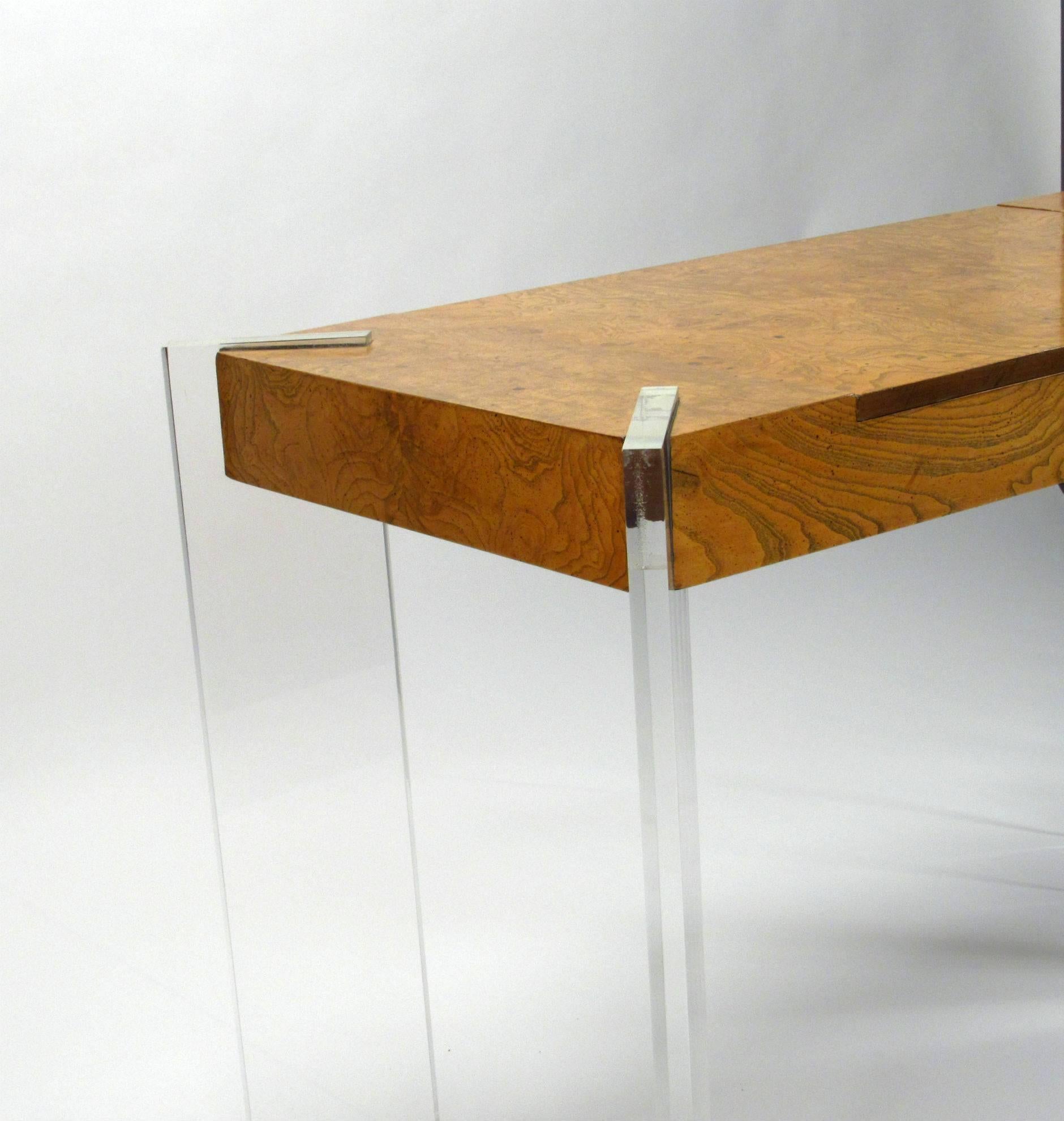 American Burled Olive & Lucite Game Table by Vladimir Kagan