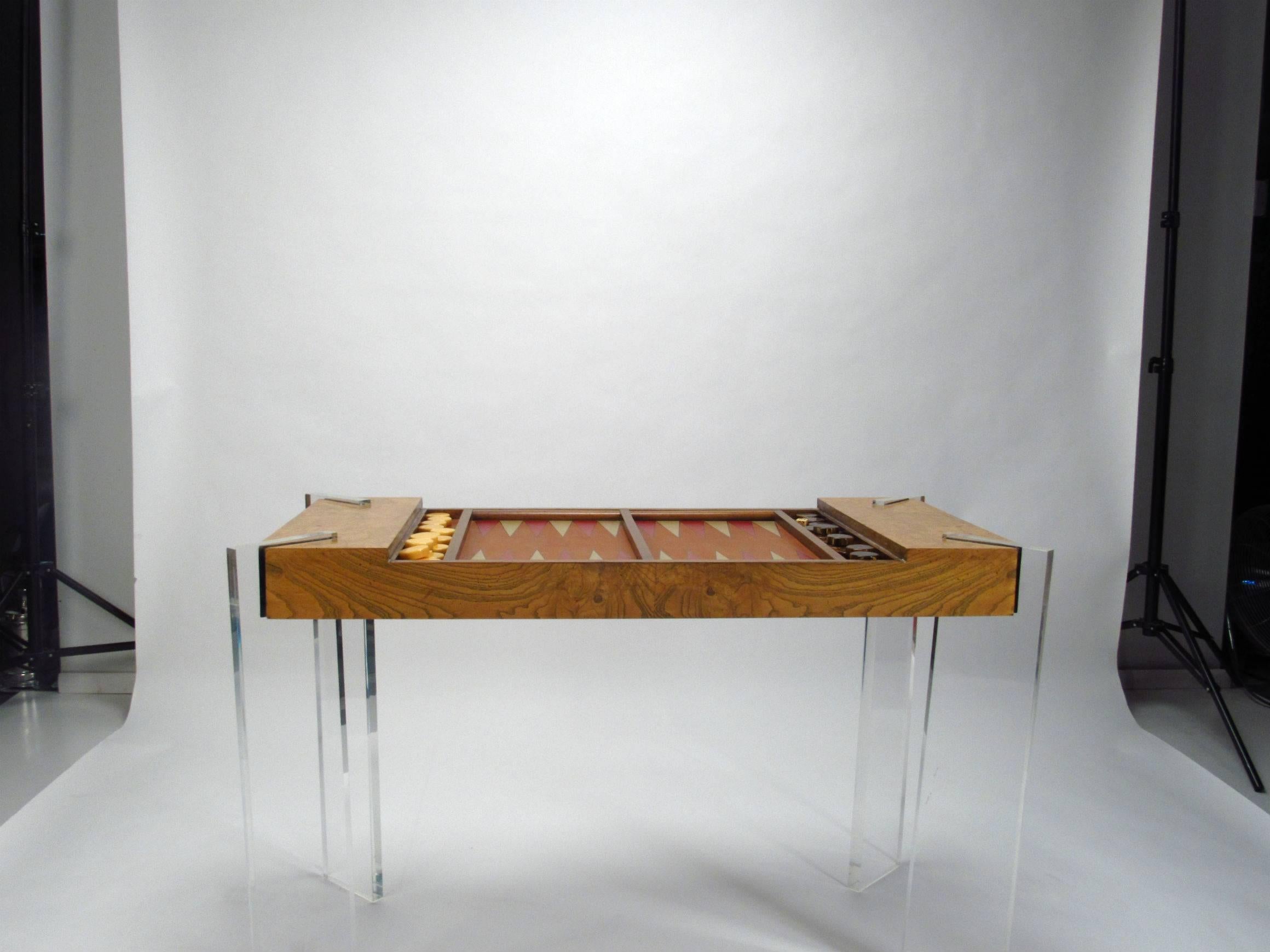 Burled Olive & Lucite Game Table by Vladimir Kagan In Excellent Condition In Surprise, AZ