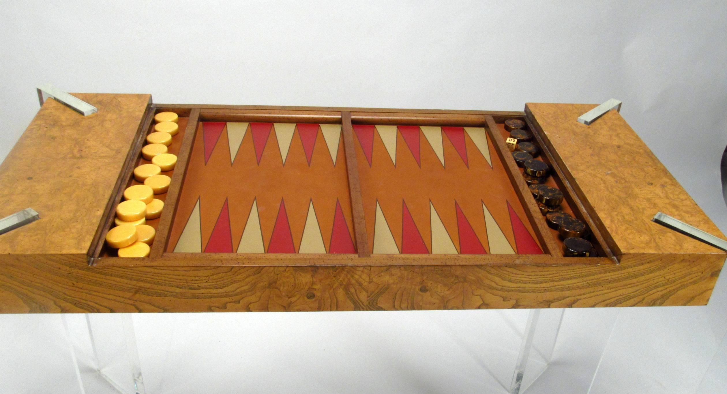 20th Century Burled Olive & Lucite Game Table by Vladimir Kagan