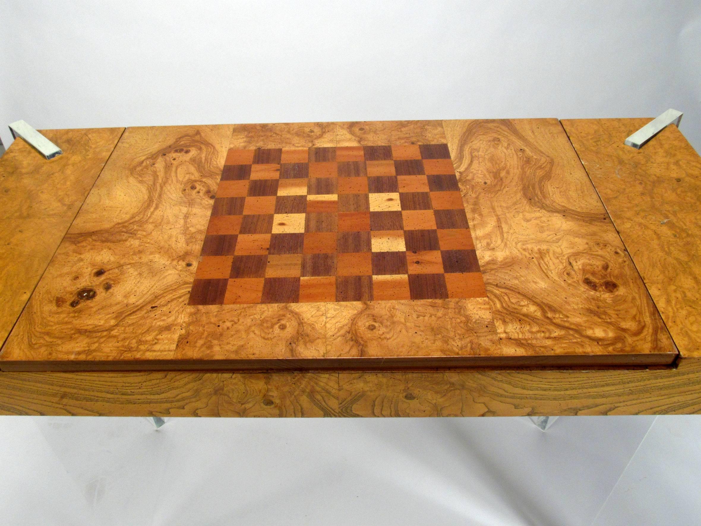 Burled Olive & Lucite Game Table by Vladimir Kagan 1