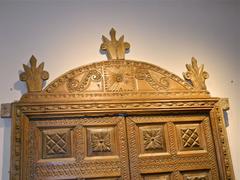 Mid-Late 16th Century Framed Pyrenees Sacristy Door with Crown, Pine and Walnut