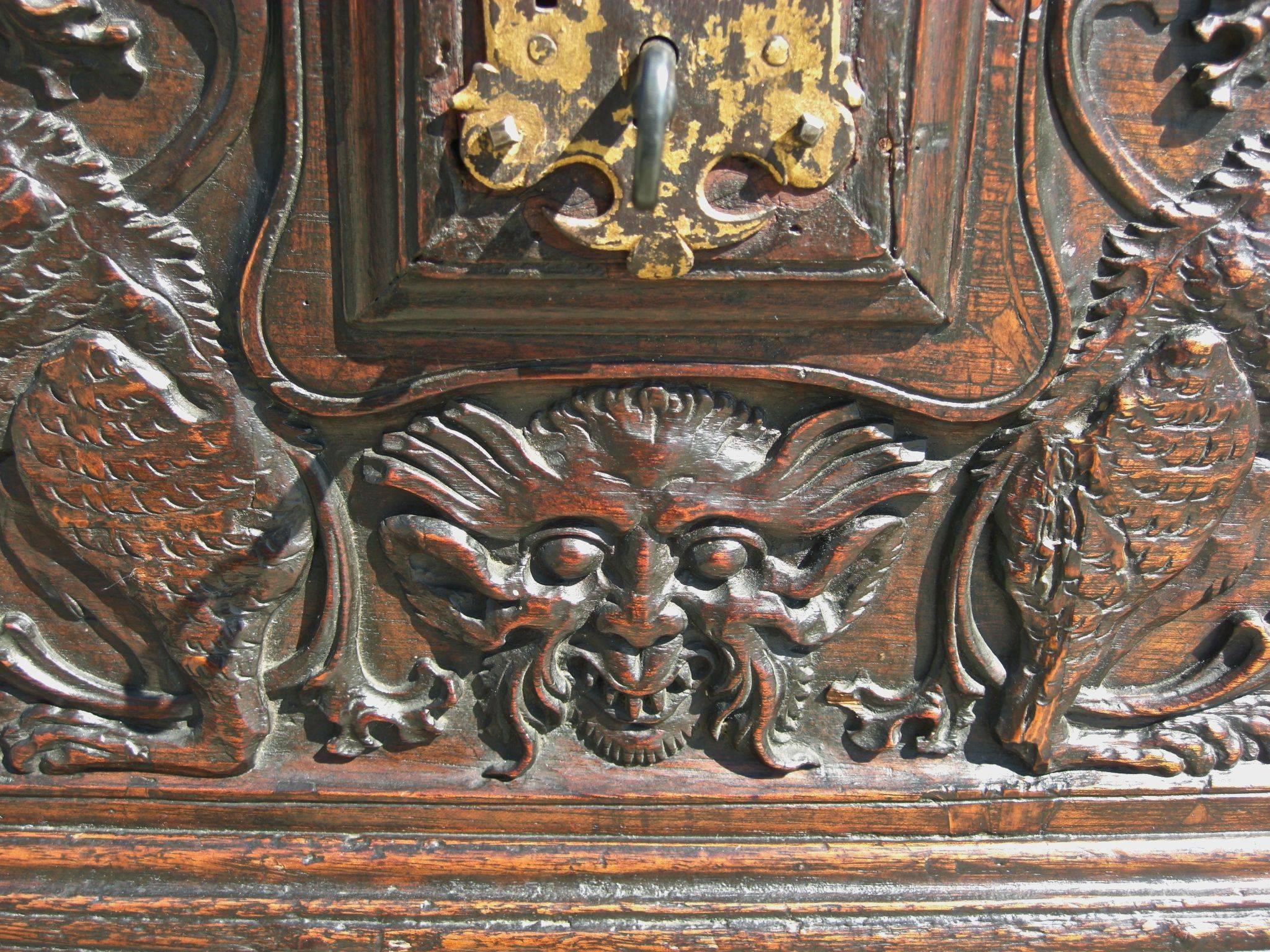 Carved Early 16th Century Spanish Plateresque Chest, Cedar with Boxwood Inlay For Sale