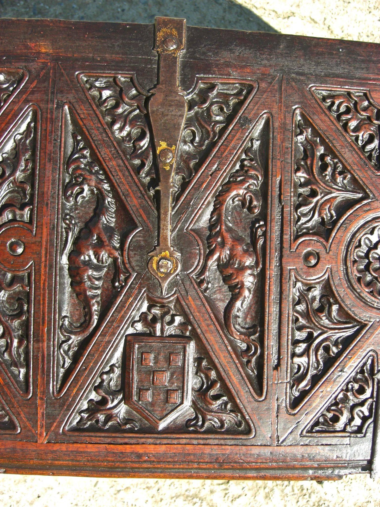 18th Century and Earlier Early 16th Century Spanish Plateresque Chest, Cedar with Boxwood Inlay For Sale