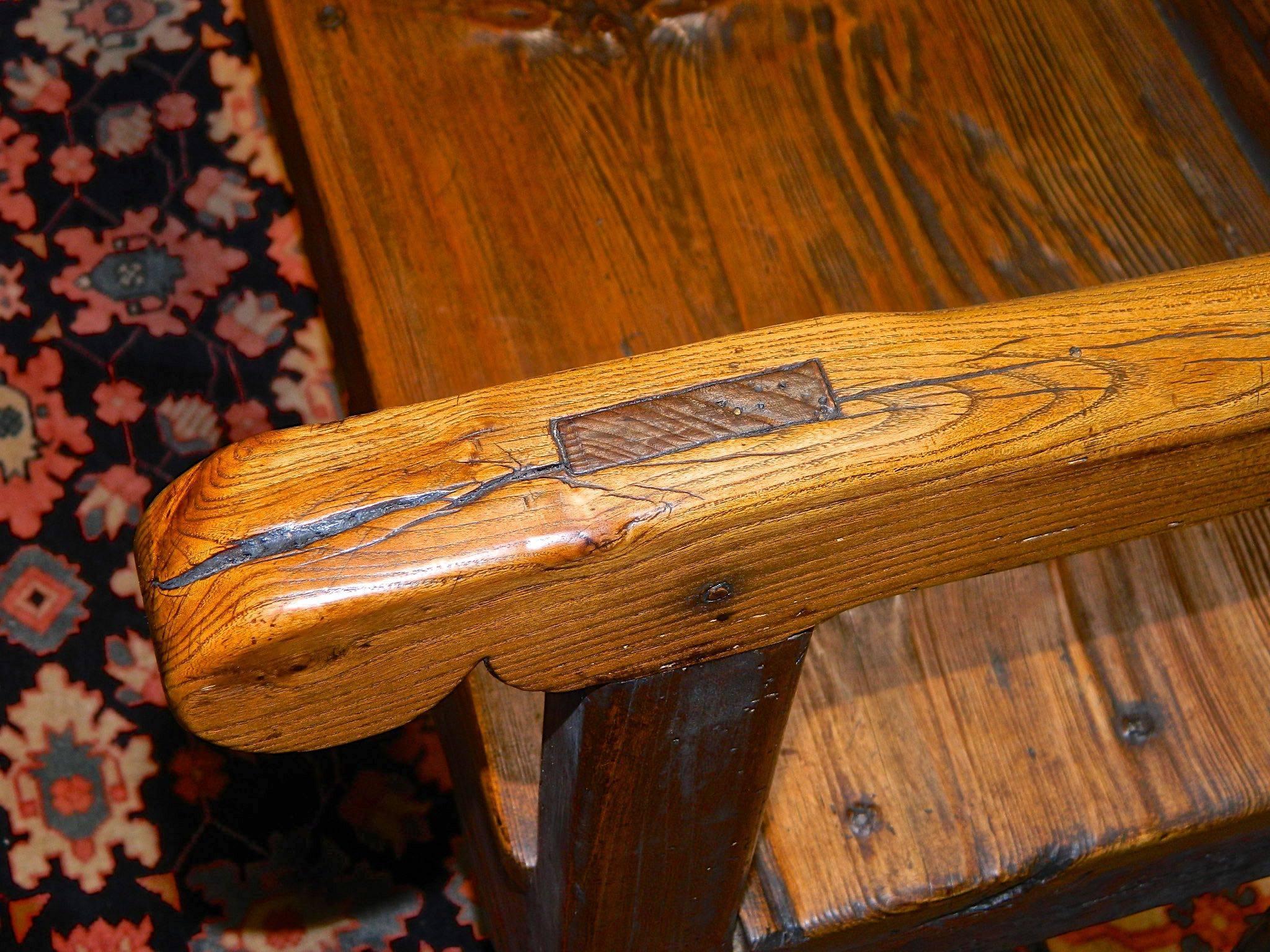 Carved Matched Pair of Late 18th Century Pine and Elm Pyrenees Benches