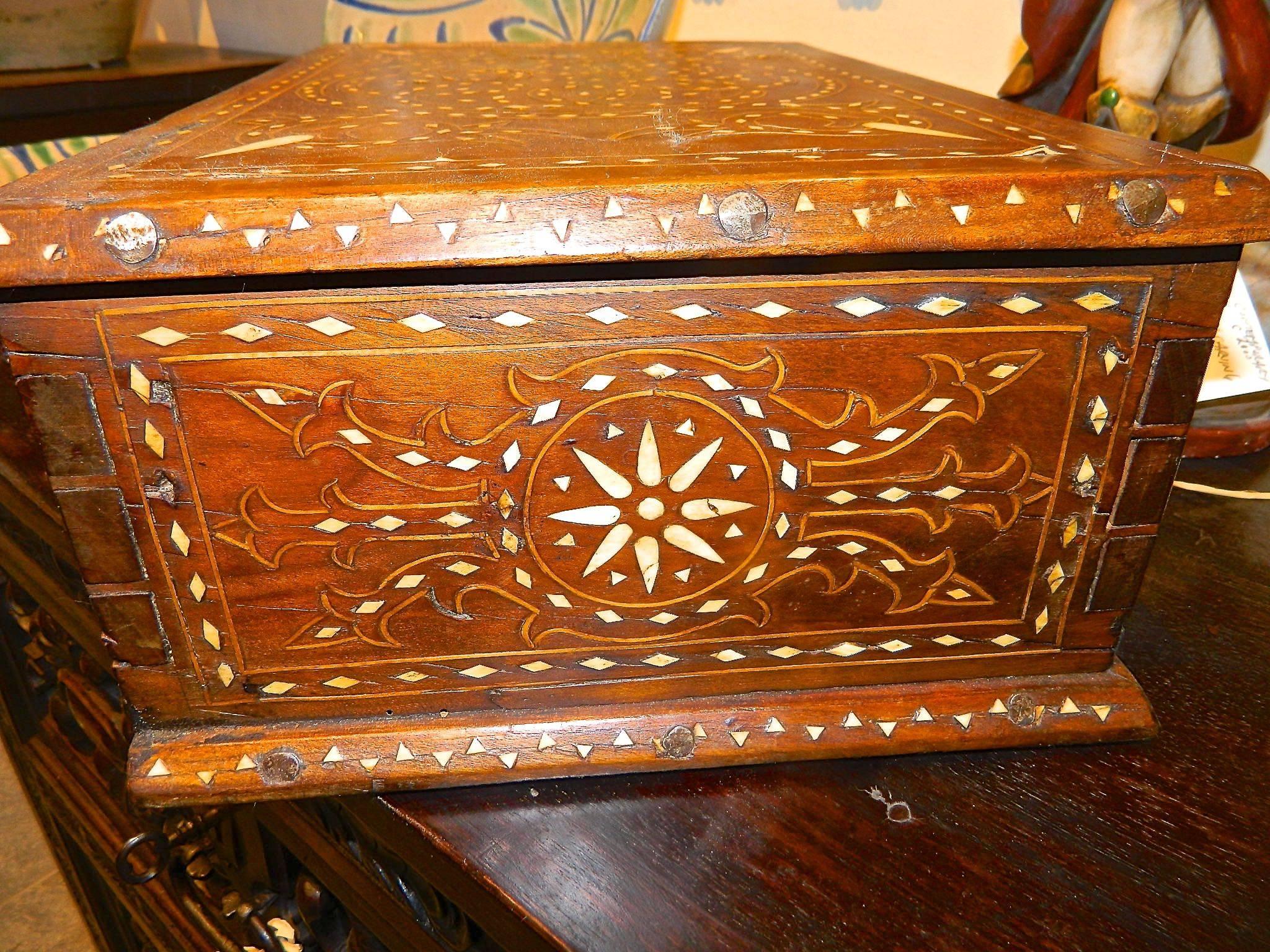 Inlay 19th Century Inlaid Spanish Tabletop Box, Walnut and Chestnut