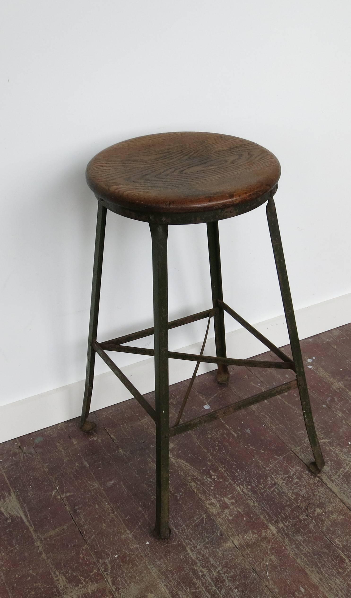 American Vintage Industrial Stool Angle Steel Co., 1940s For Sale