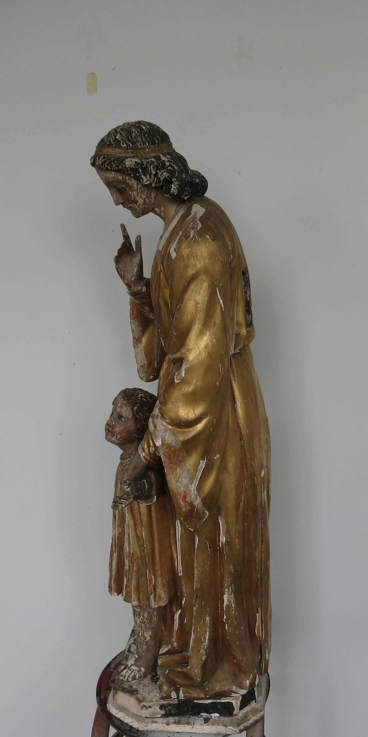 Wood Carved and Gilded European Statue, 19th Century For Sale