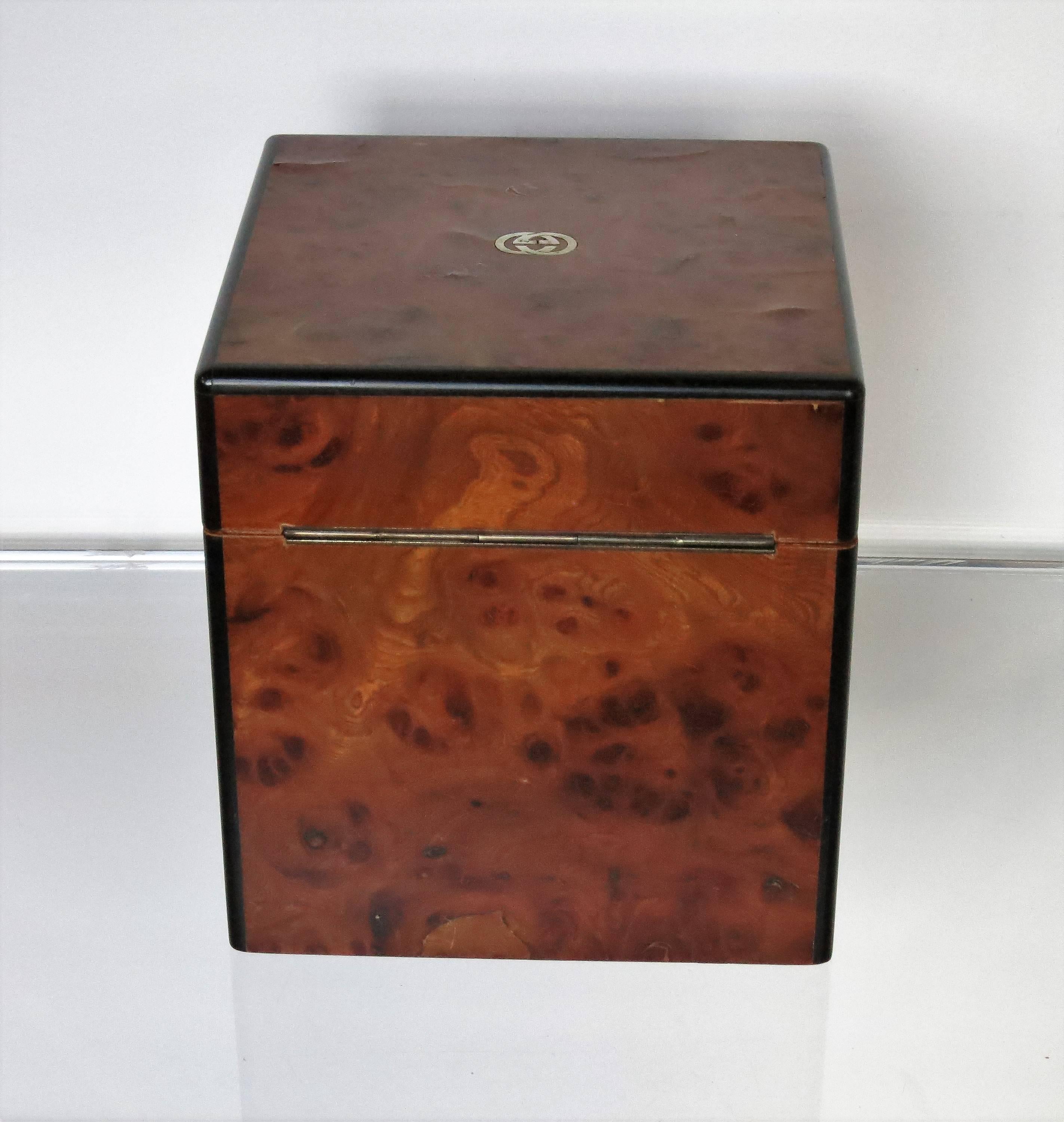 Vintage Gucci Ice Bucket 1980s Burl Wood In Good Condition For Sale In Newtown, CT