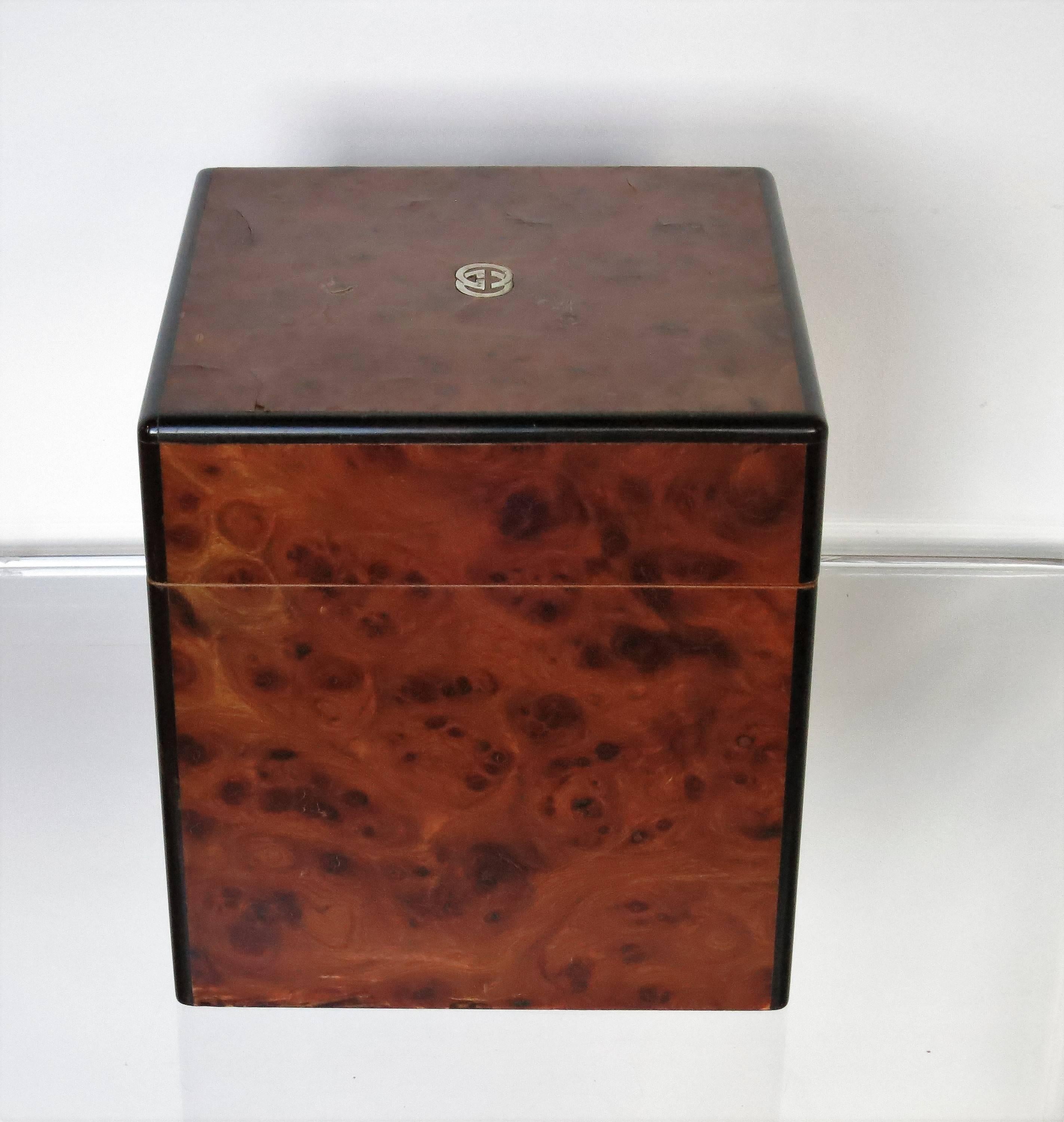 Vintage Gucci Ice Bucket 1980s Burl Wood For Sale 1