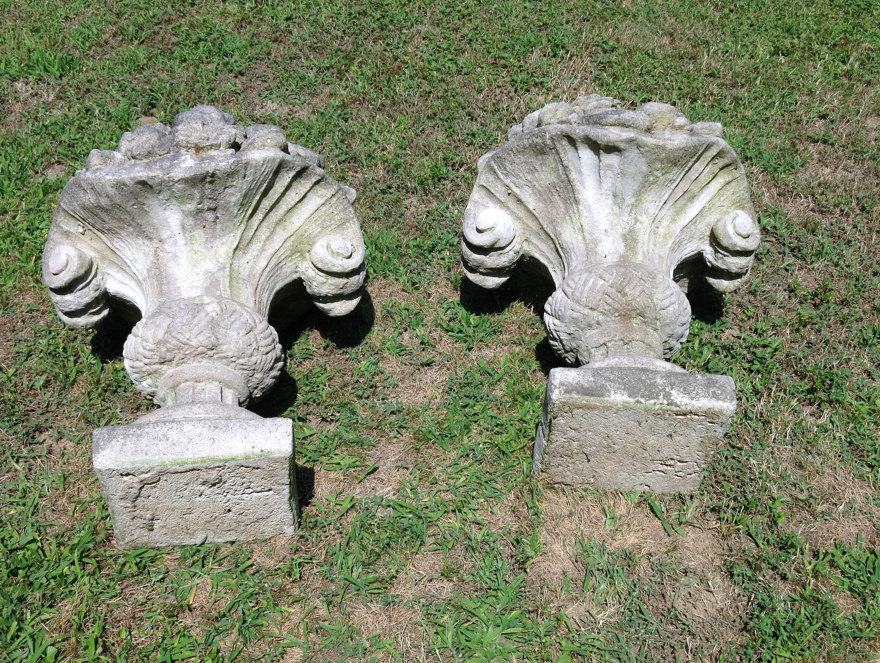 Pair of Vintage Cast Stone Baskets of Fruit In Good Condition For Sale In Newtown, CT