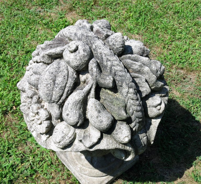 Pair of Vintage Cast Stone Baskets of Fruit For Sale at 1stDibs