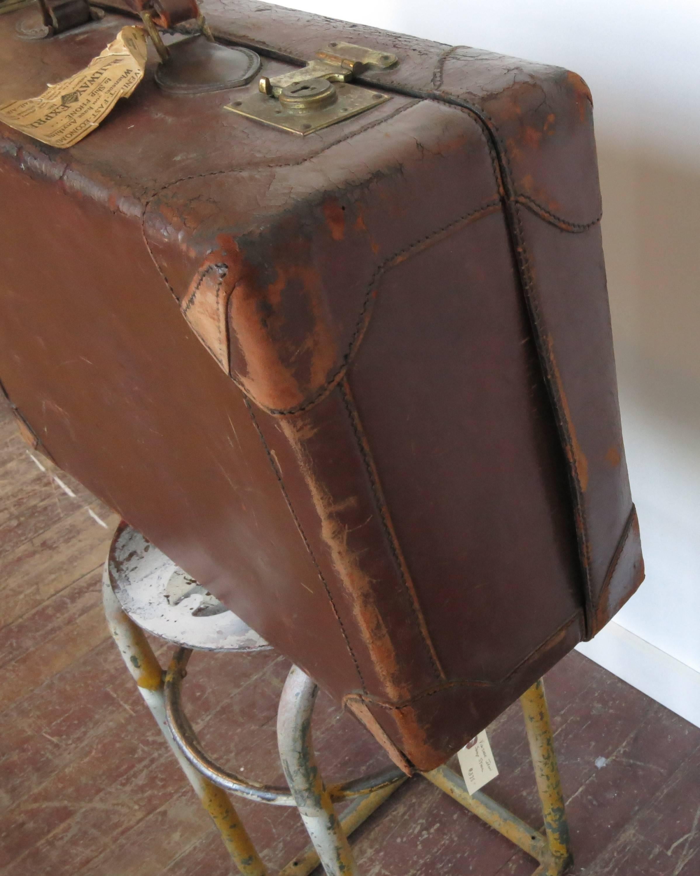 20th Century Vintage Abercrombie and Fitch Leather Suitcase