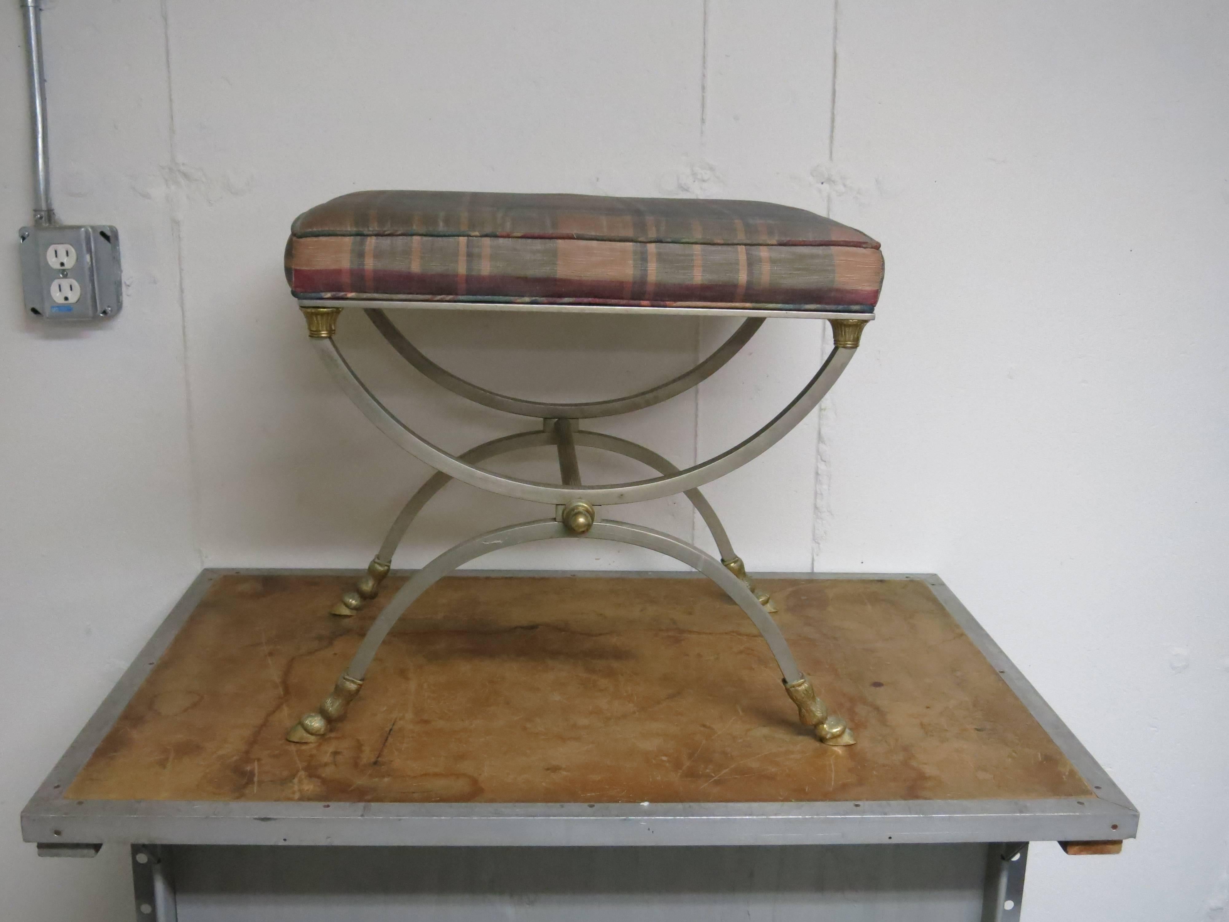 Vintage brushed chrome and brass stool made in Italy. It is 19