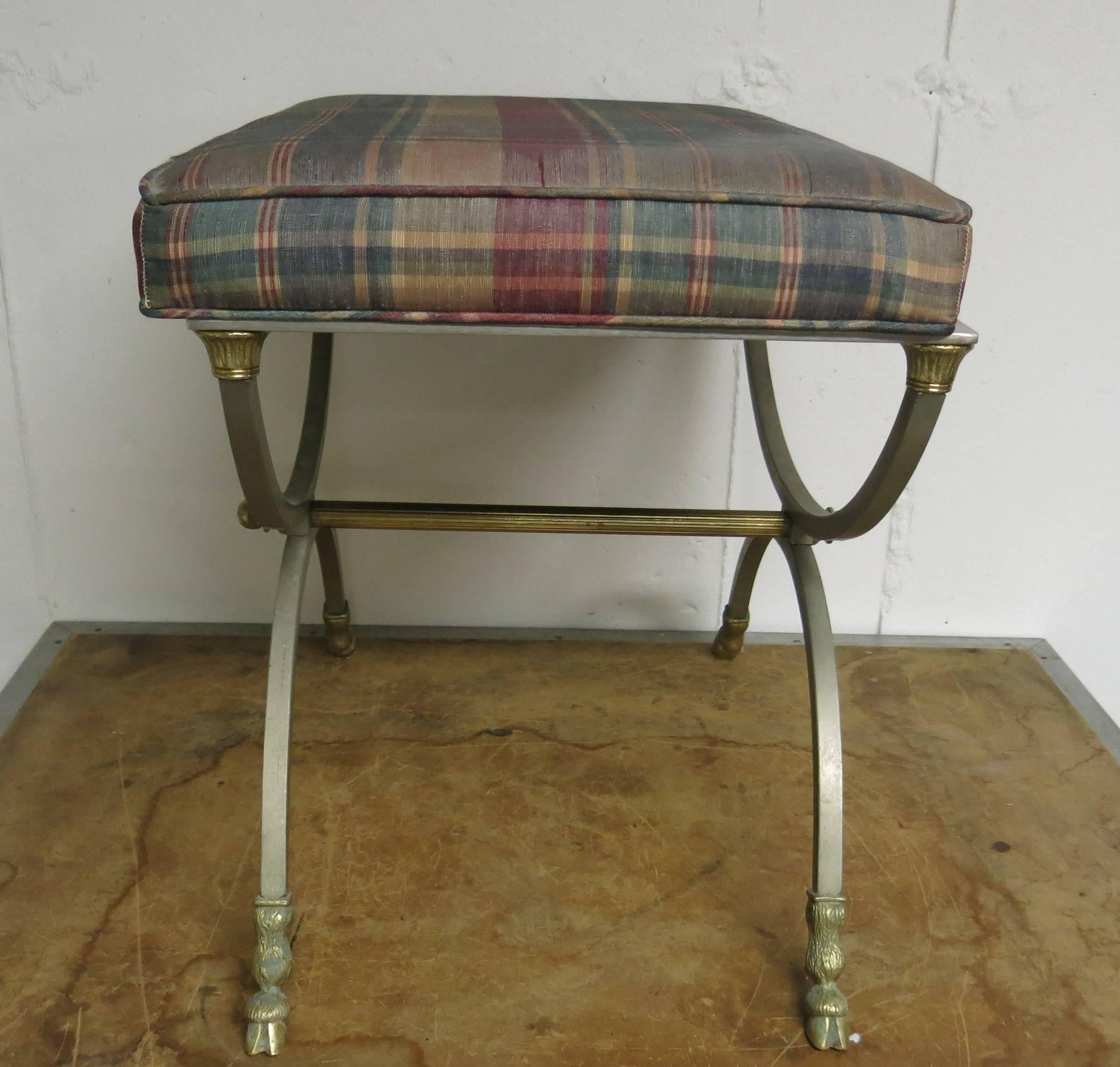 Vintage Italian Brass and Chrome Bench or Stool In Good Condition For Sale In Newtown, CT