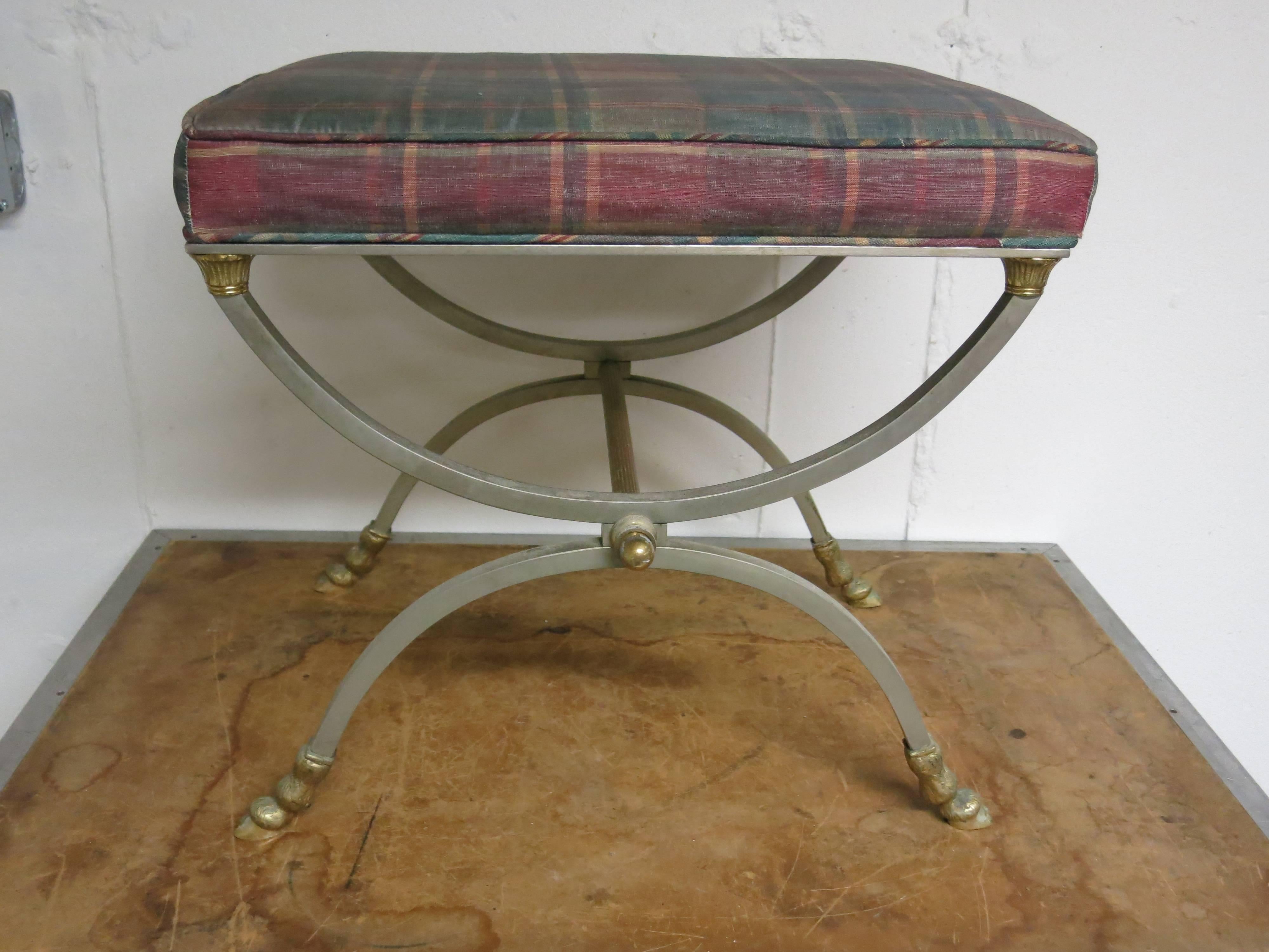 Vintage Italian Brass and Chrome Bench or Stool For Sale 1