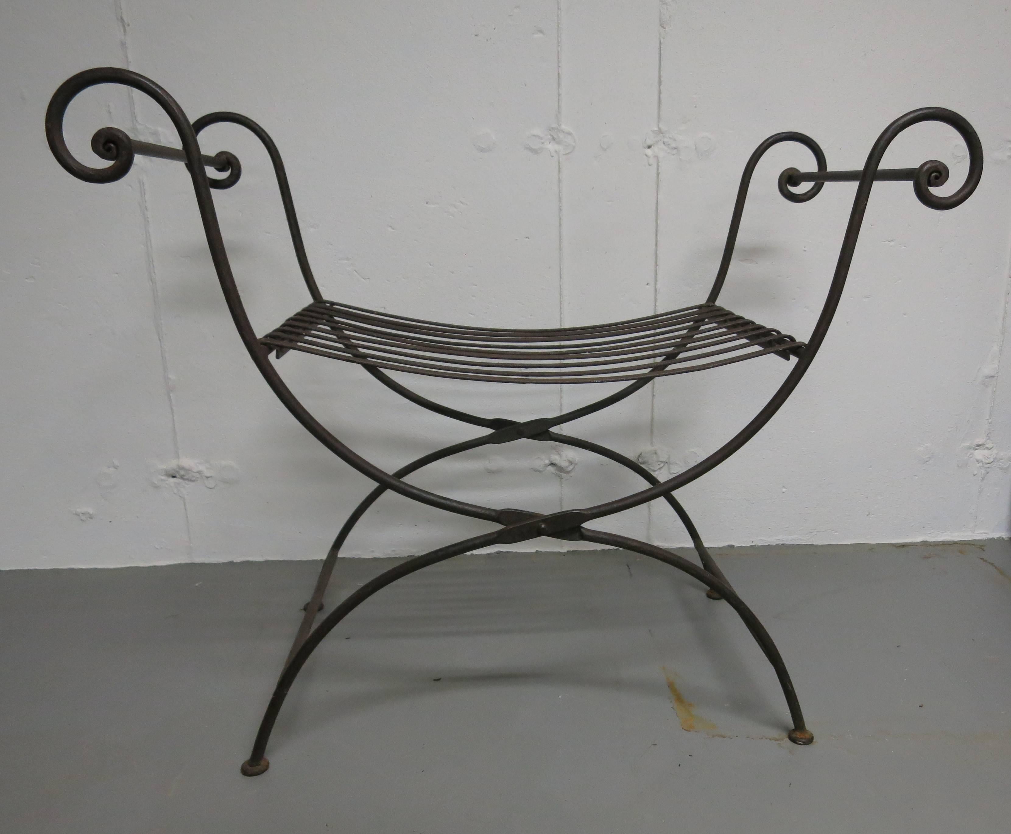 Mid-Century Modern Vintage Iron Folding Bench For Sale