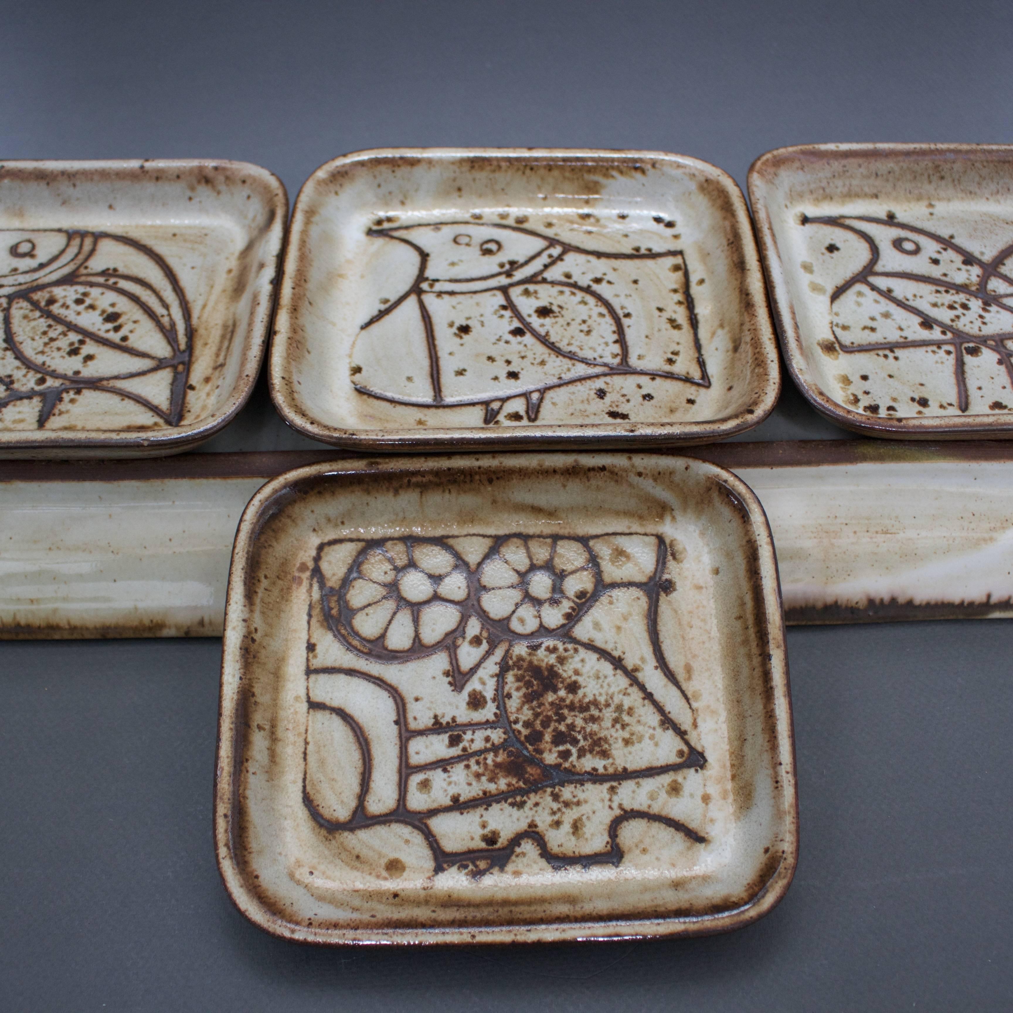 Set of Five Ceramic Serving Platter and Plates by Jacques Pouchain, circa 1950s 1