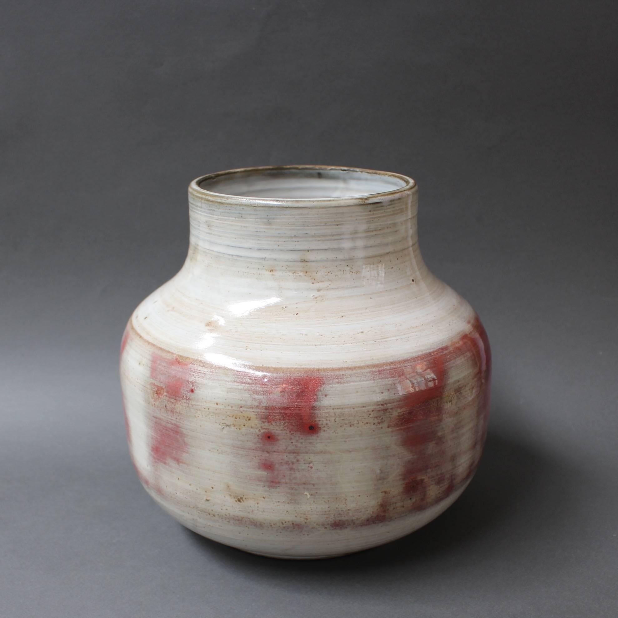 French Mid-Century Red and White Glazed Ceramic Vase by Jacques Pouchain