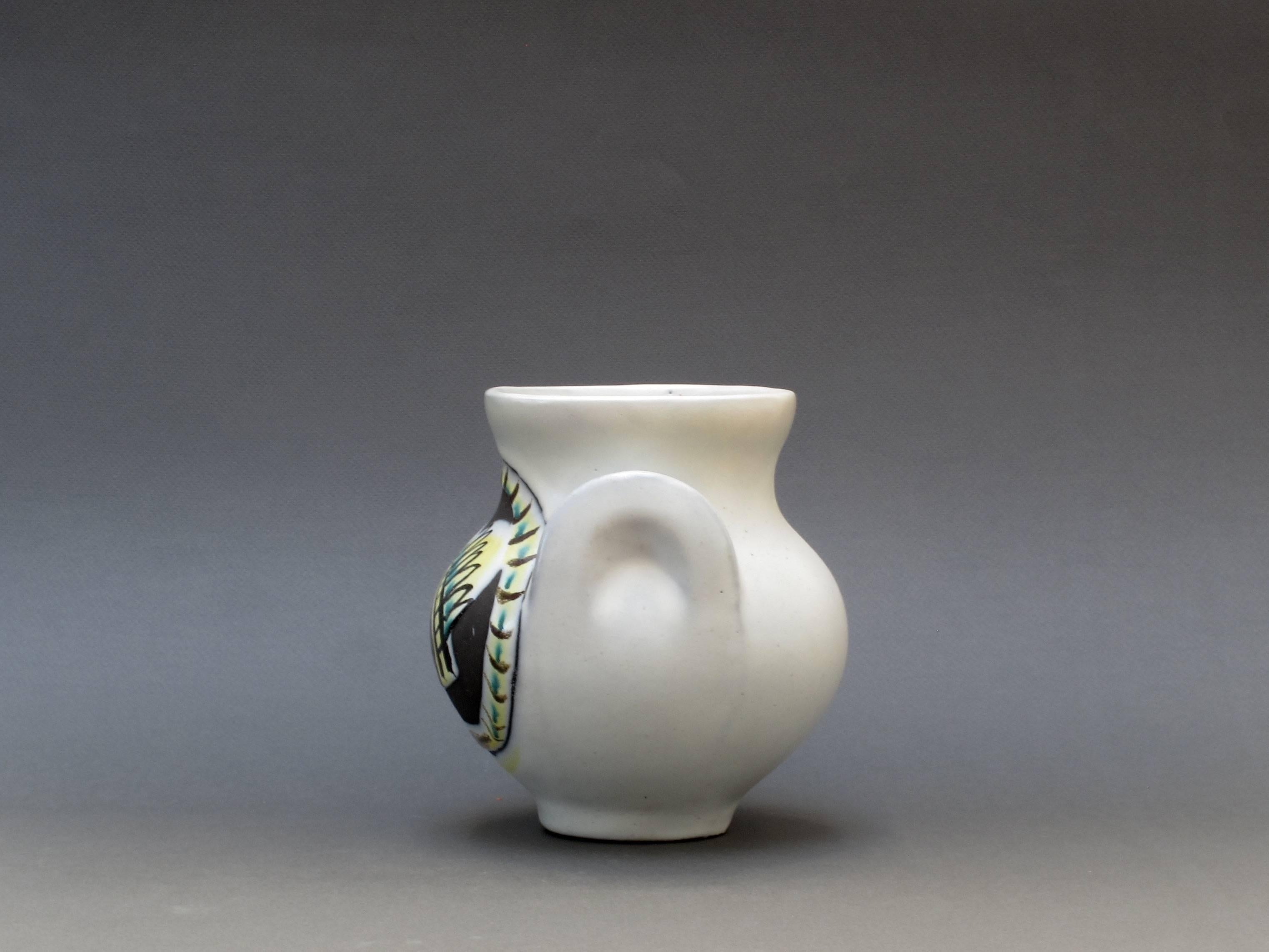 Ceramic 'Eared' Vase ‘Vase à Oreilles’ with Rooster by Roger Capron, 1950s In Good Condition In London, GB