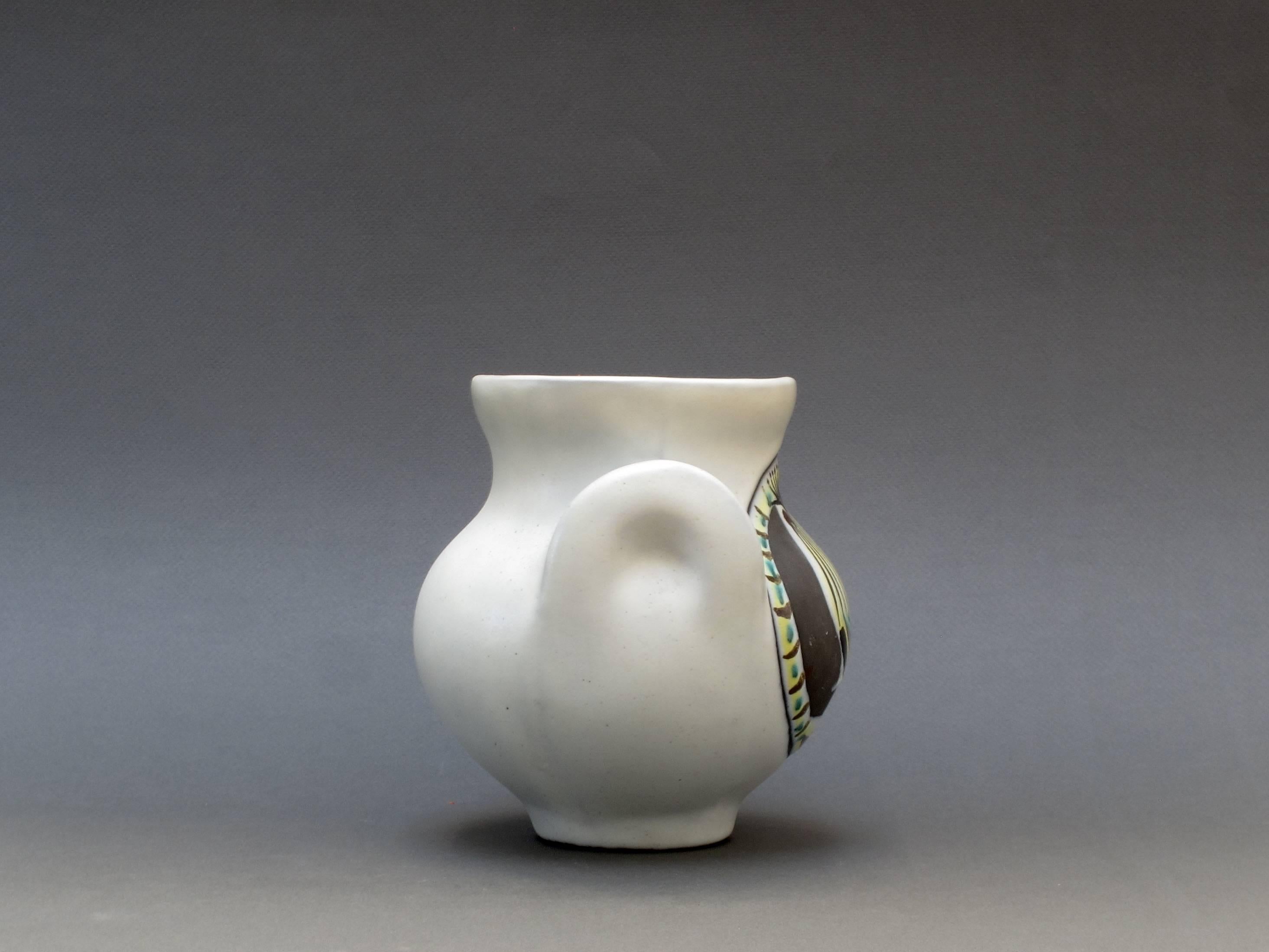 Ceramic 'Eared' Vase ‘Vase à Oreilles’ with Rooster by Roger Capron, 1950s 1